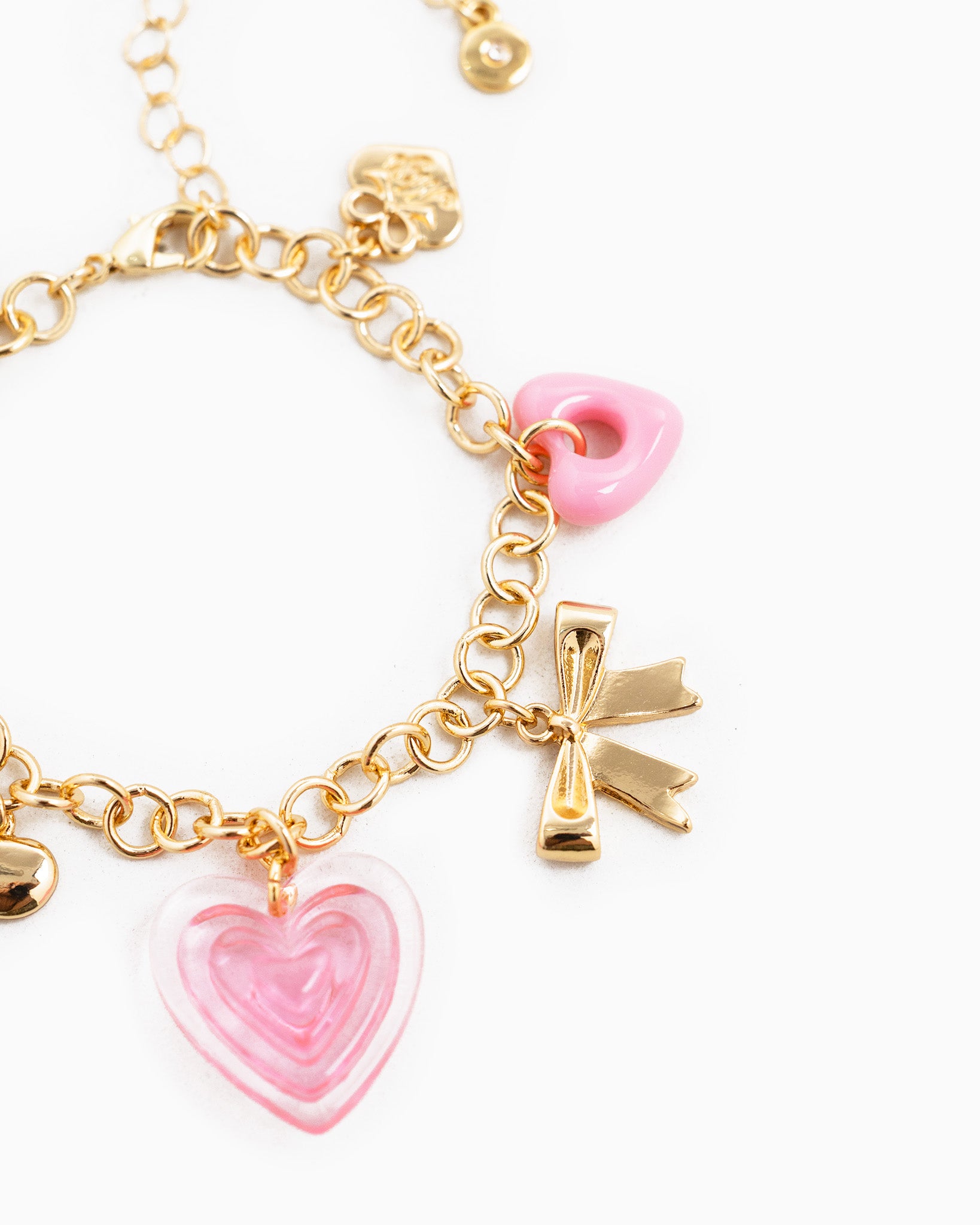 Y2K Pink Heart and Bow Charm Bracelet