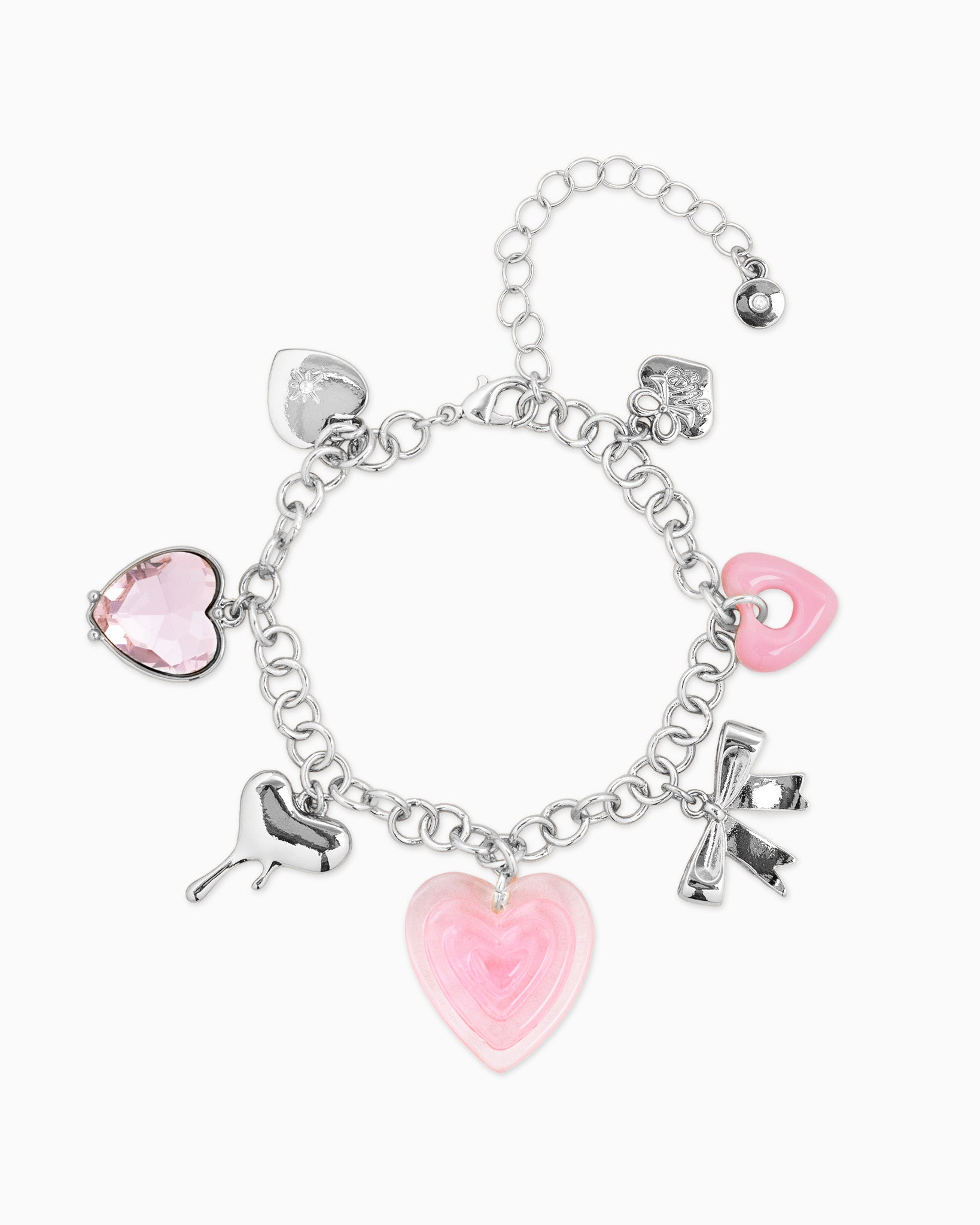 Y2K Pink Heart and Bow Charm Bracelet