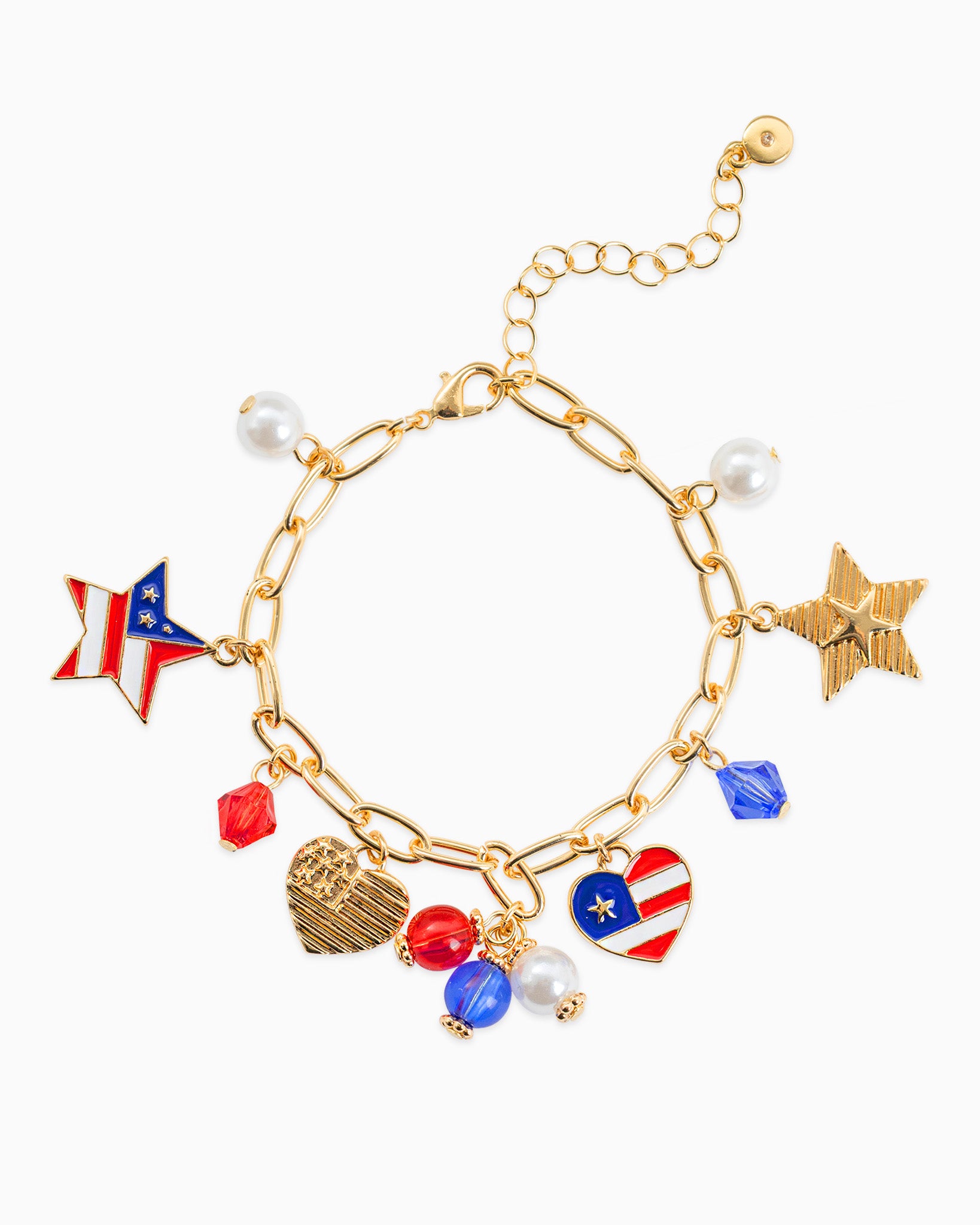 Americana Patriotic Acrylic Bead Charm Bracelet