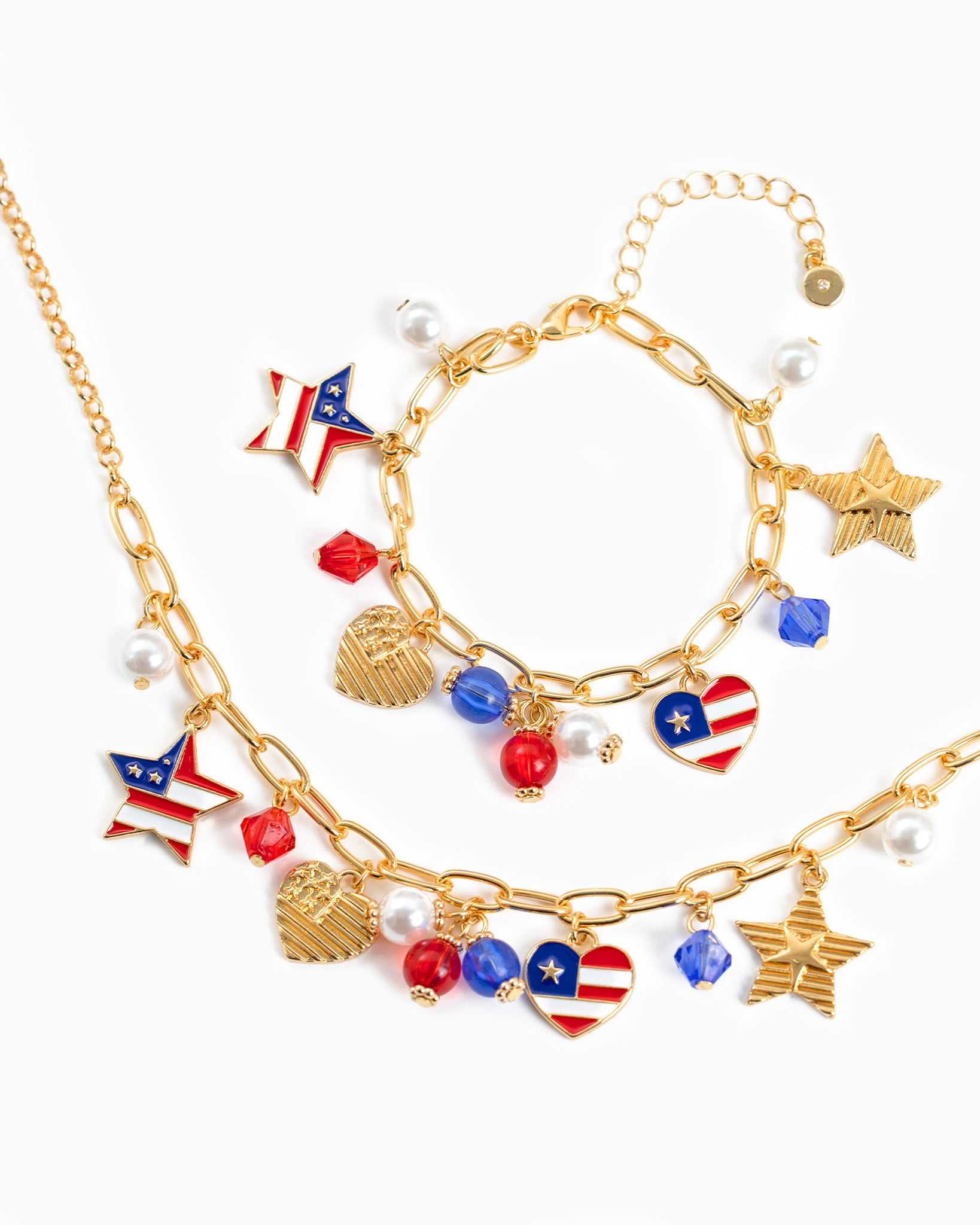 Americana Patriotic Acrylic Bead Charm Bracelet