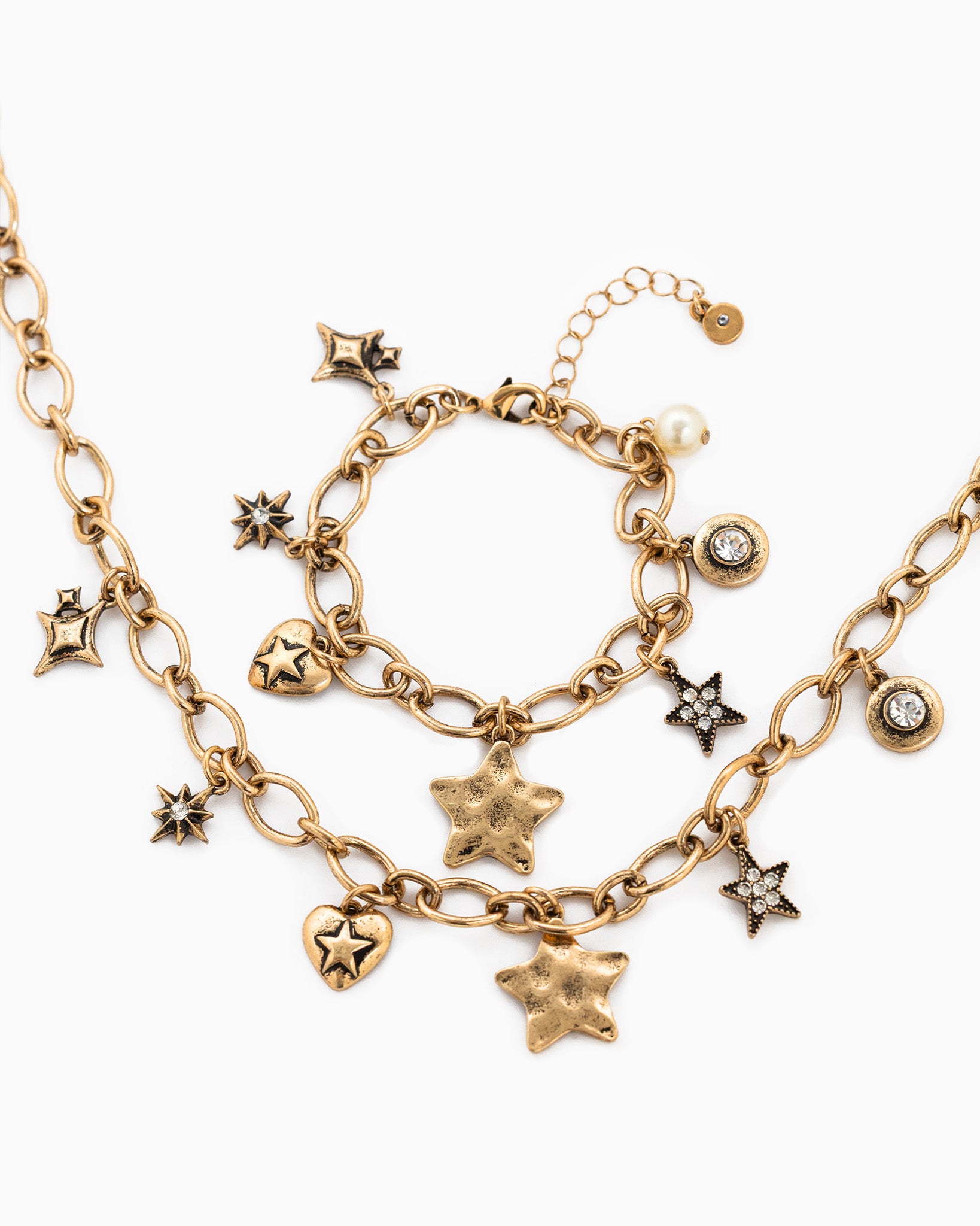 Vintage Star Heart Stone Charm Bracelet