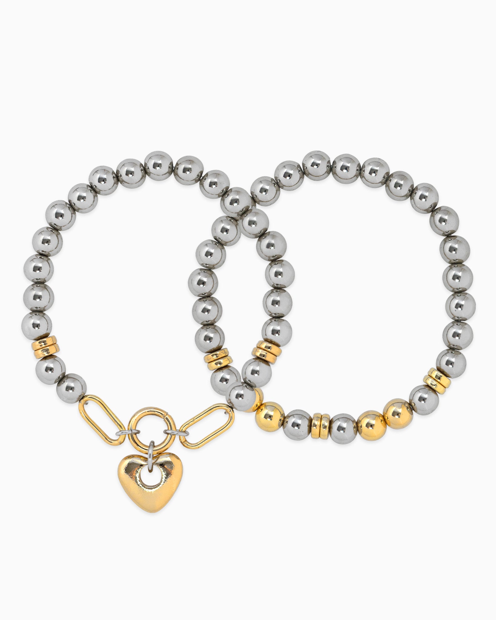 Two-Tone Puff Heart Stretch Bracelets Set