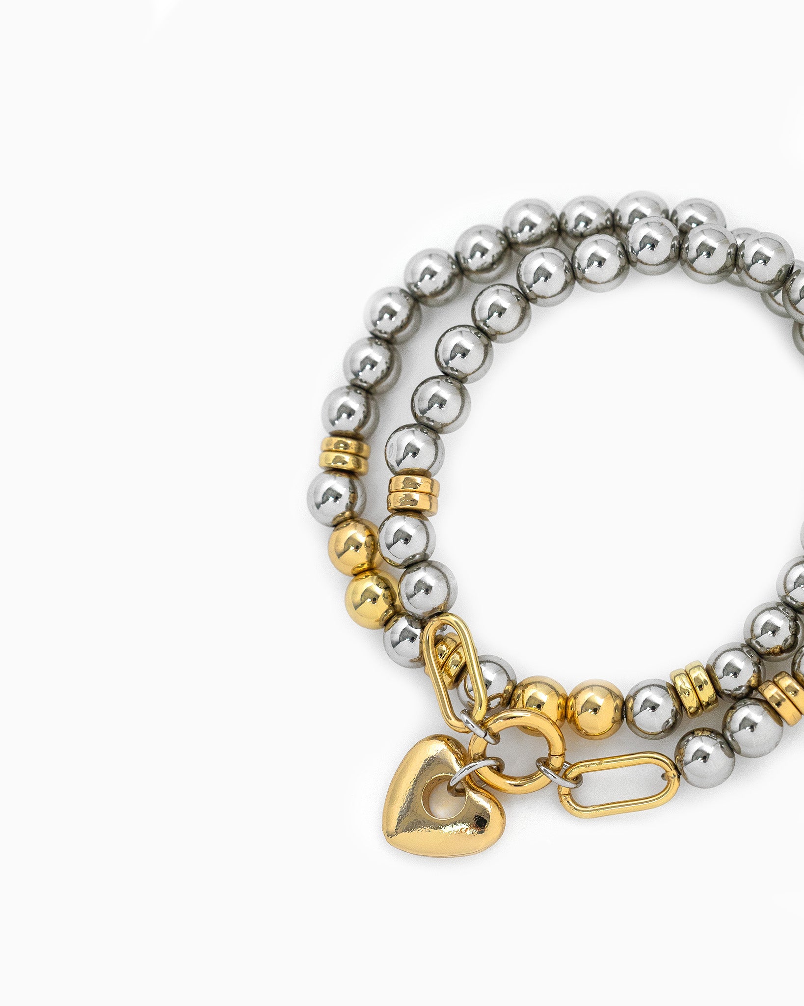 Two-Tone Puff Heart Stretch Bracelets Set