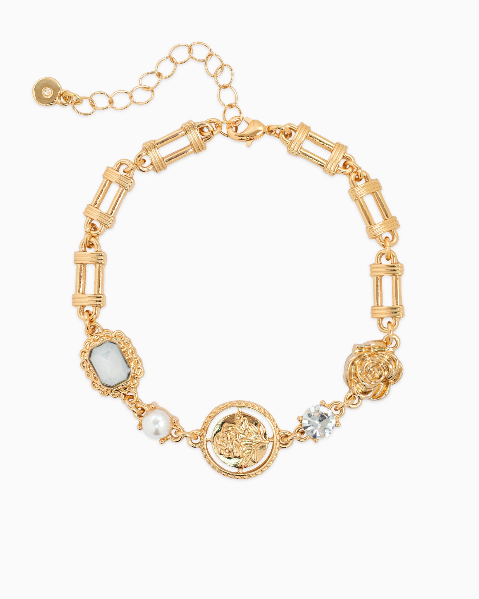 Vintage Rose Coin Stone Charm Bracelet