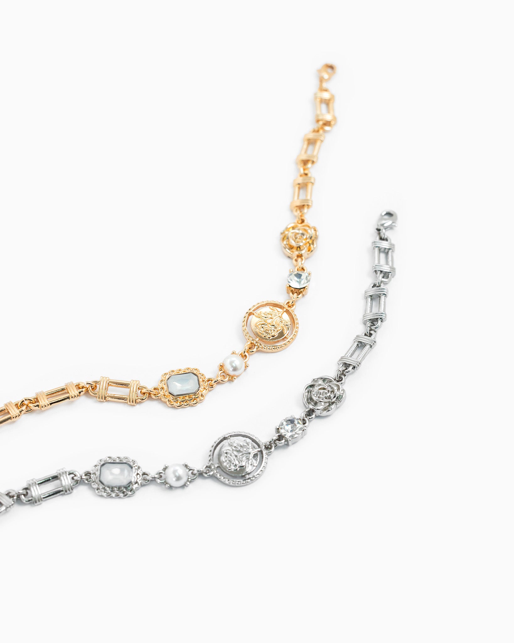 Vintage Rose Coin Stone Charm Bracelet