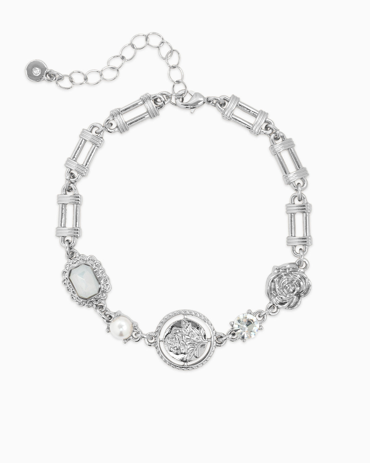 Vintage Rose Coin Stone Charm Bracelet-3