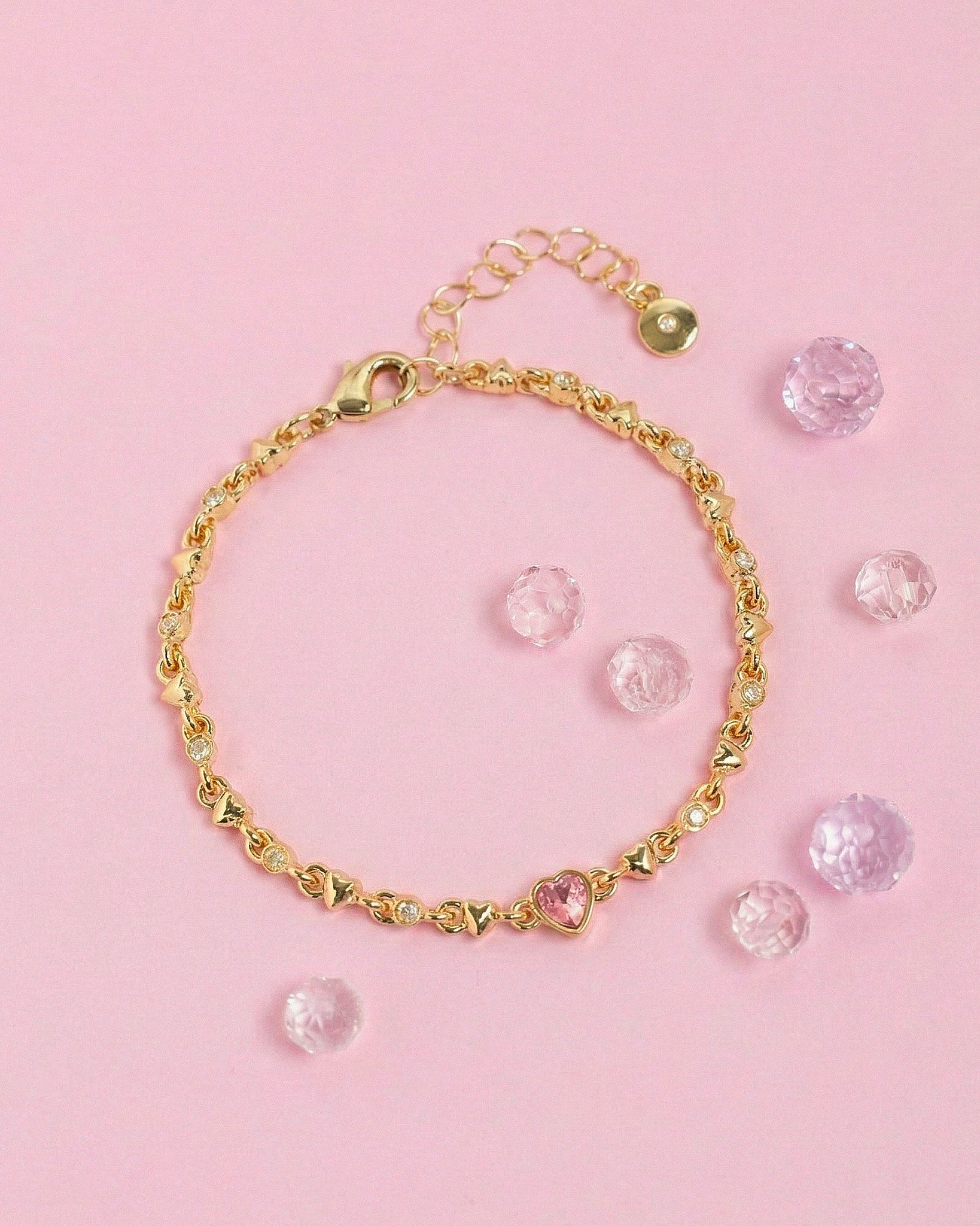 Romantic Pink Heart Charm Bracelet