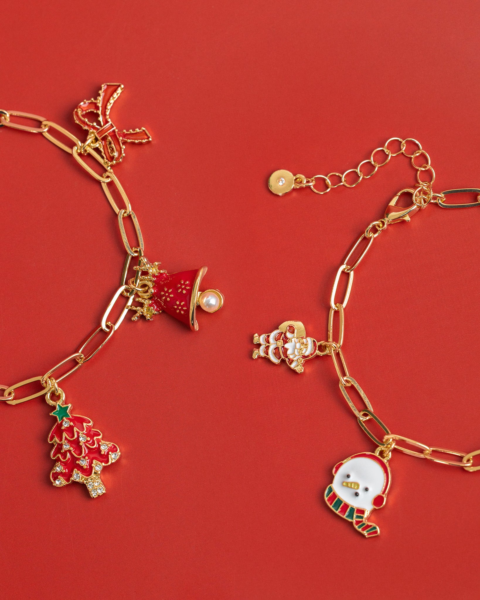 Red Santa & Snowman Christmas Charm Link Bracelet