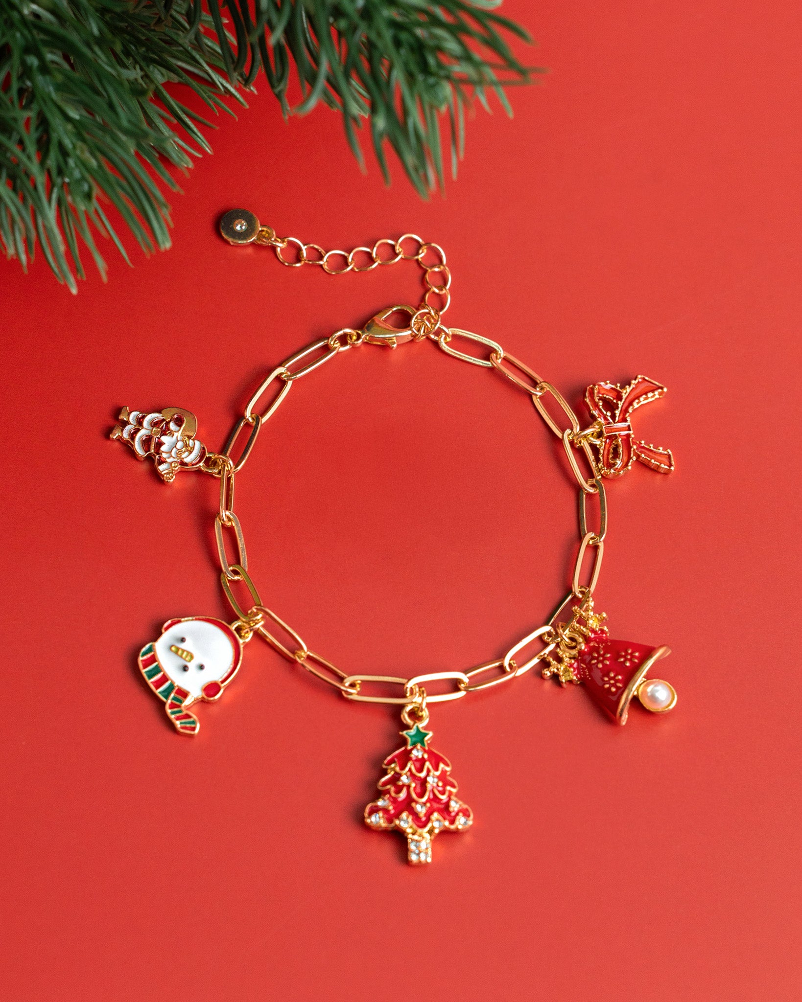 Red Santa & Snowman Christmas Charm Link Bracelet