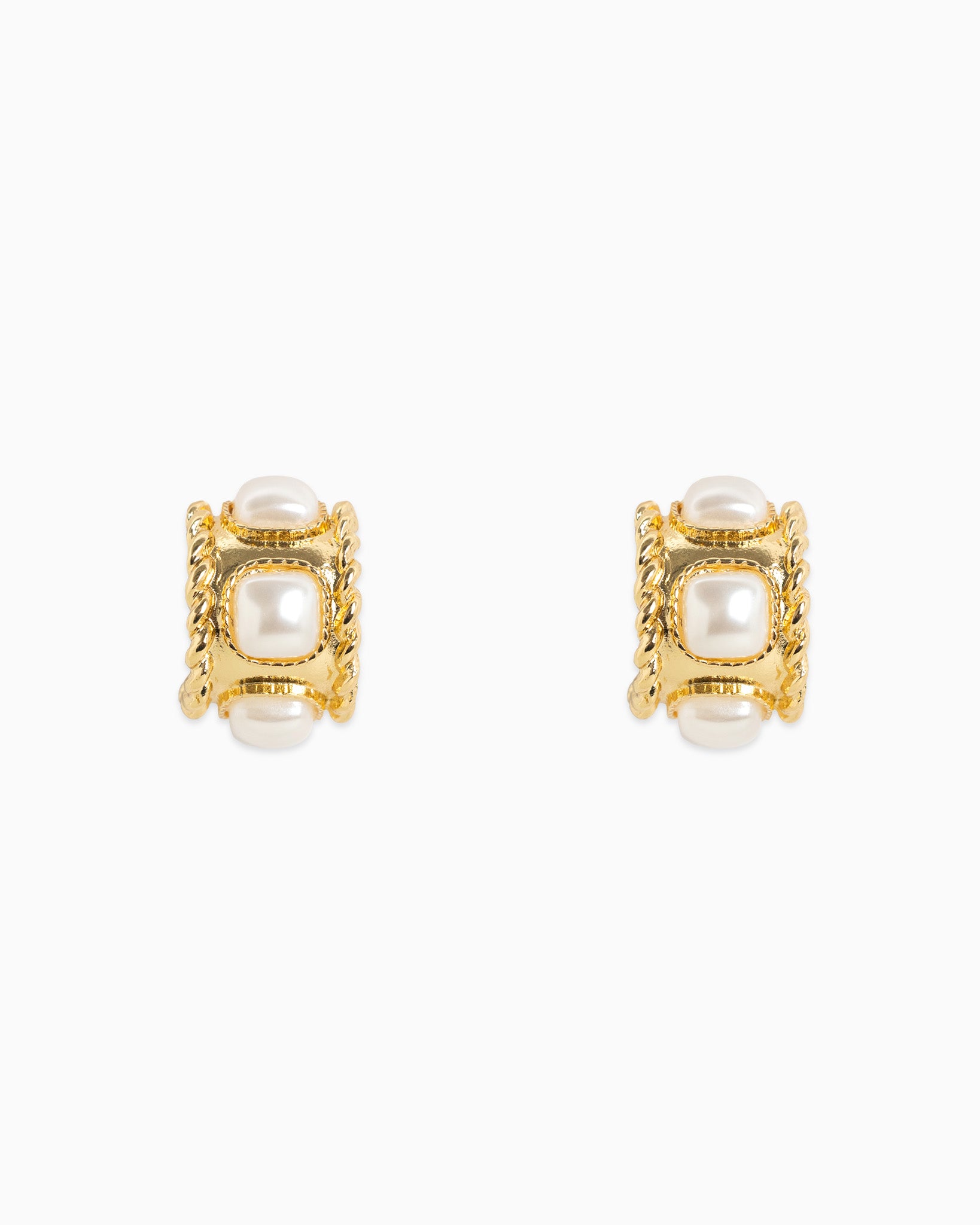 Rope Textured Square Pearl Hoop Earring