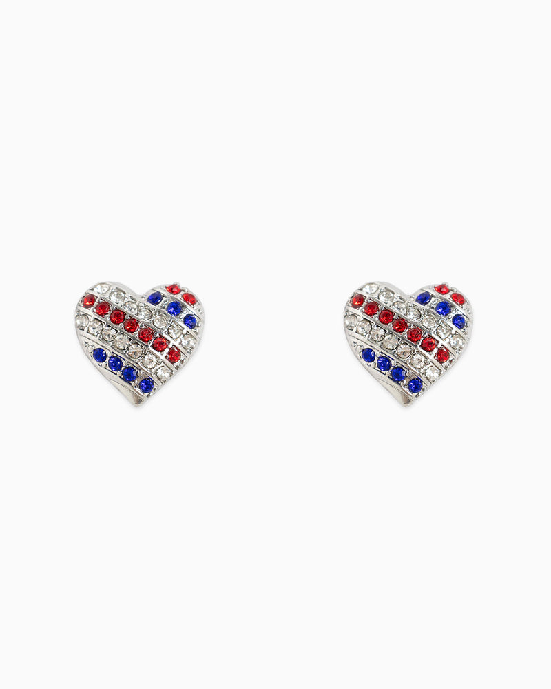 Americana Sparkle Heart Stud Earrings