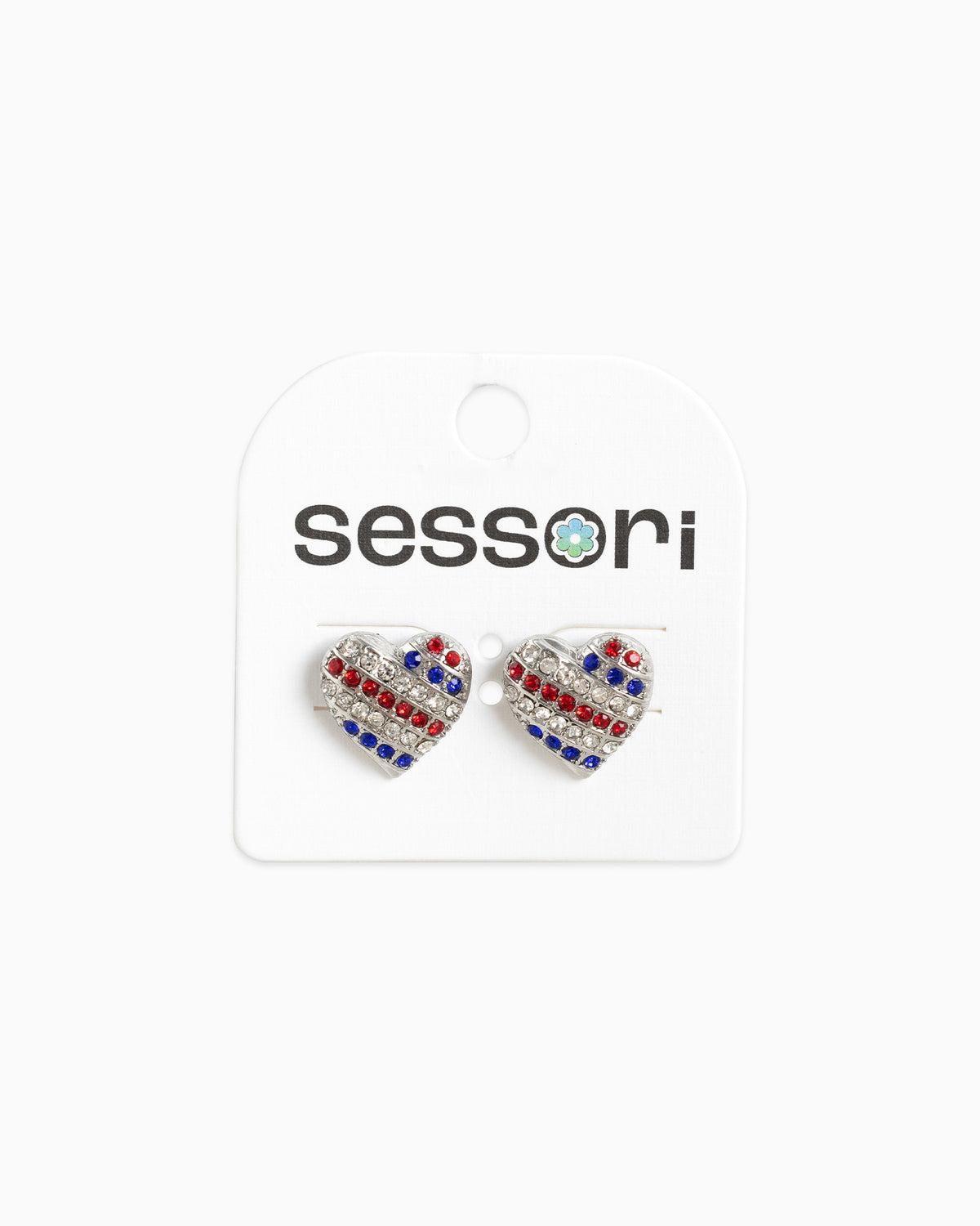 Americana Sparkle Heart Stud Earrings