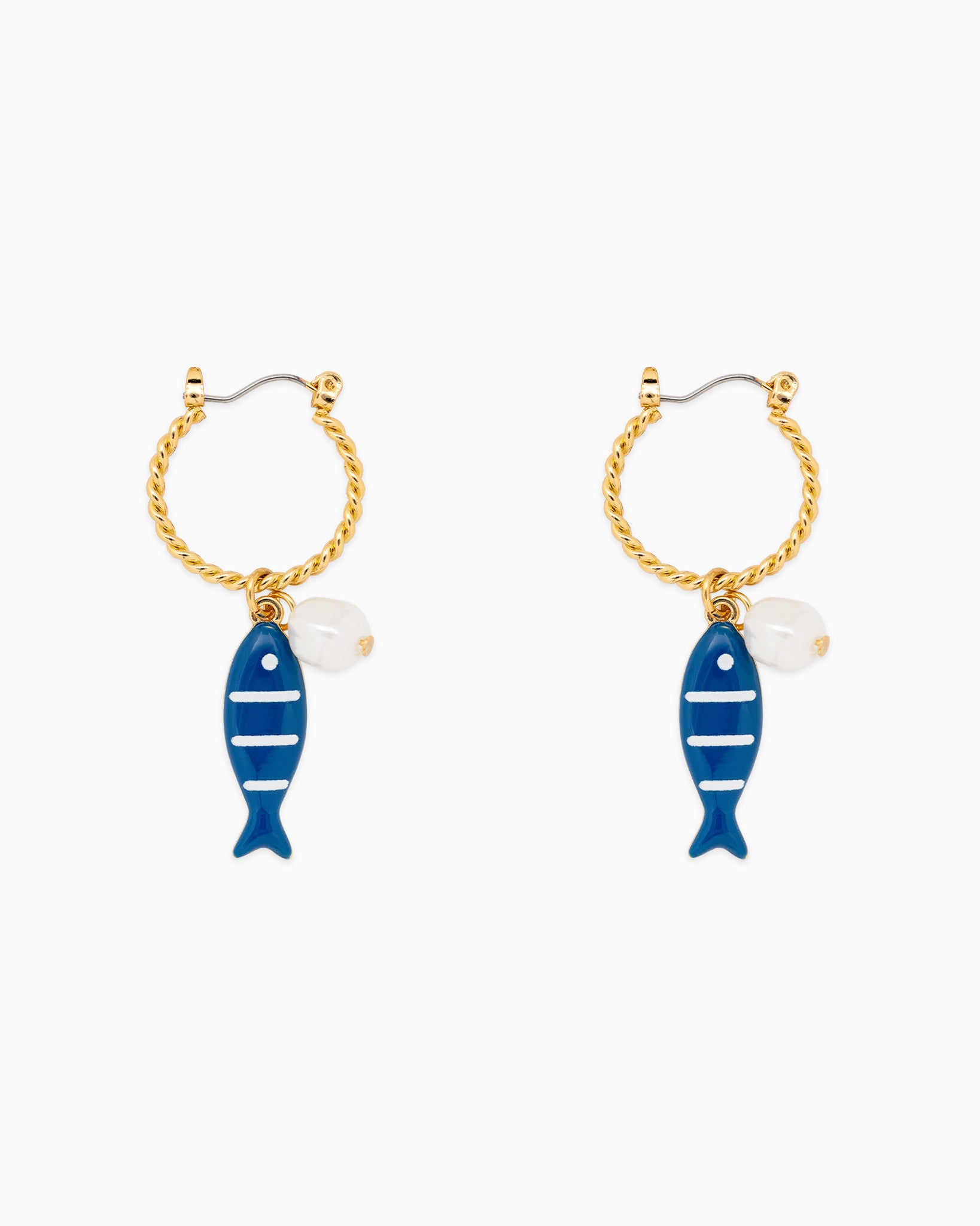 Sea Life Marine Blue Fish Earrings - Gold
