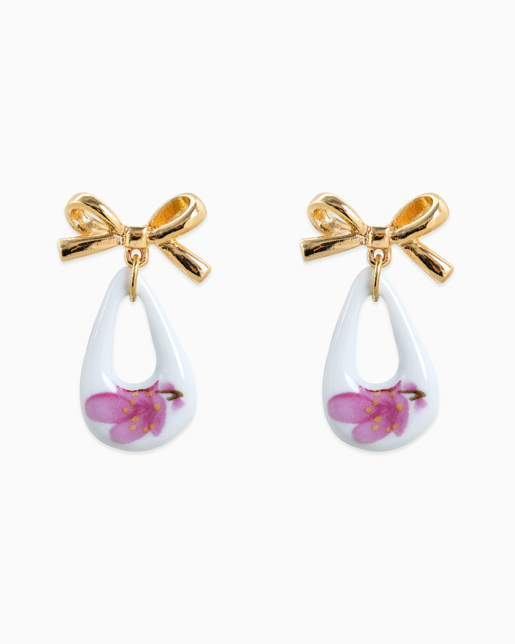 Bow Drop Ceramic Teardrop Earrings