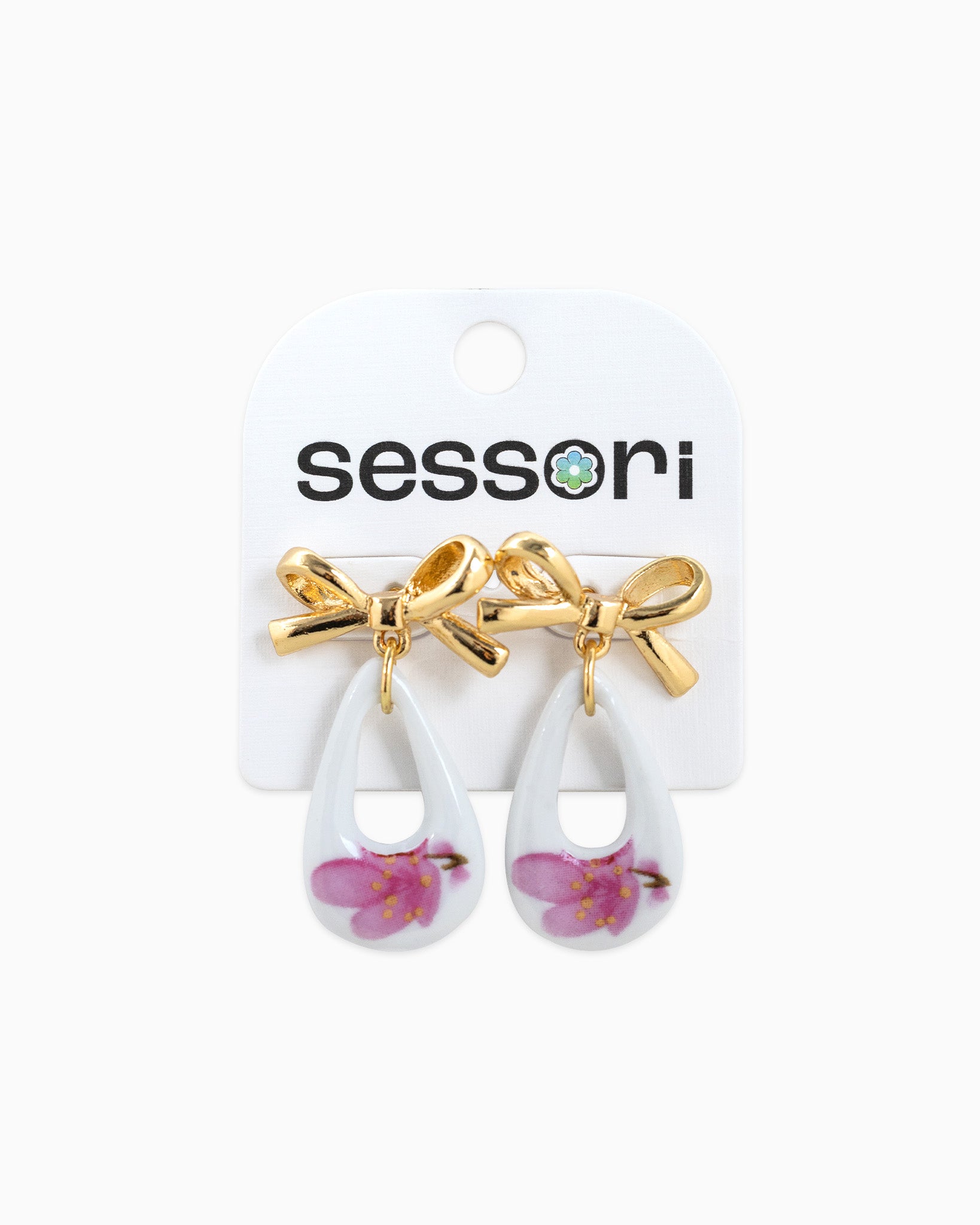 Bow Drop Ceramic Teardrop Earrings