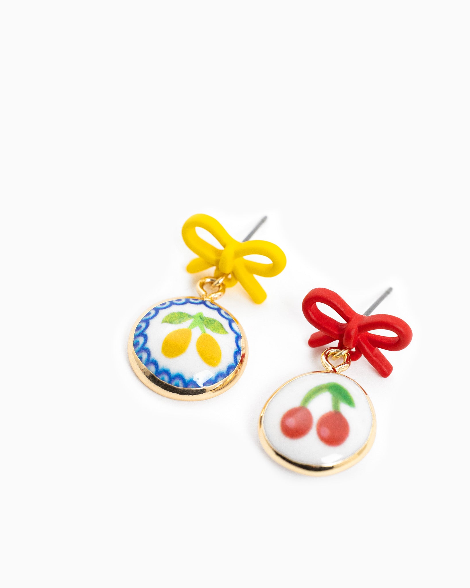 Ceramic Cherry Pop Bow Earrings