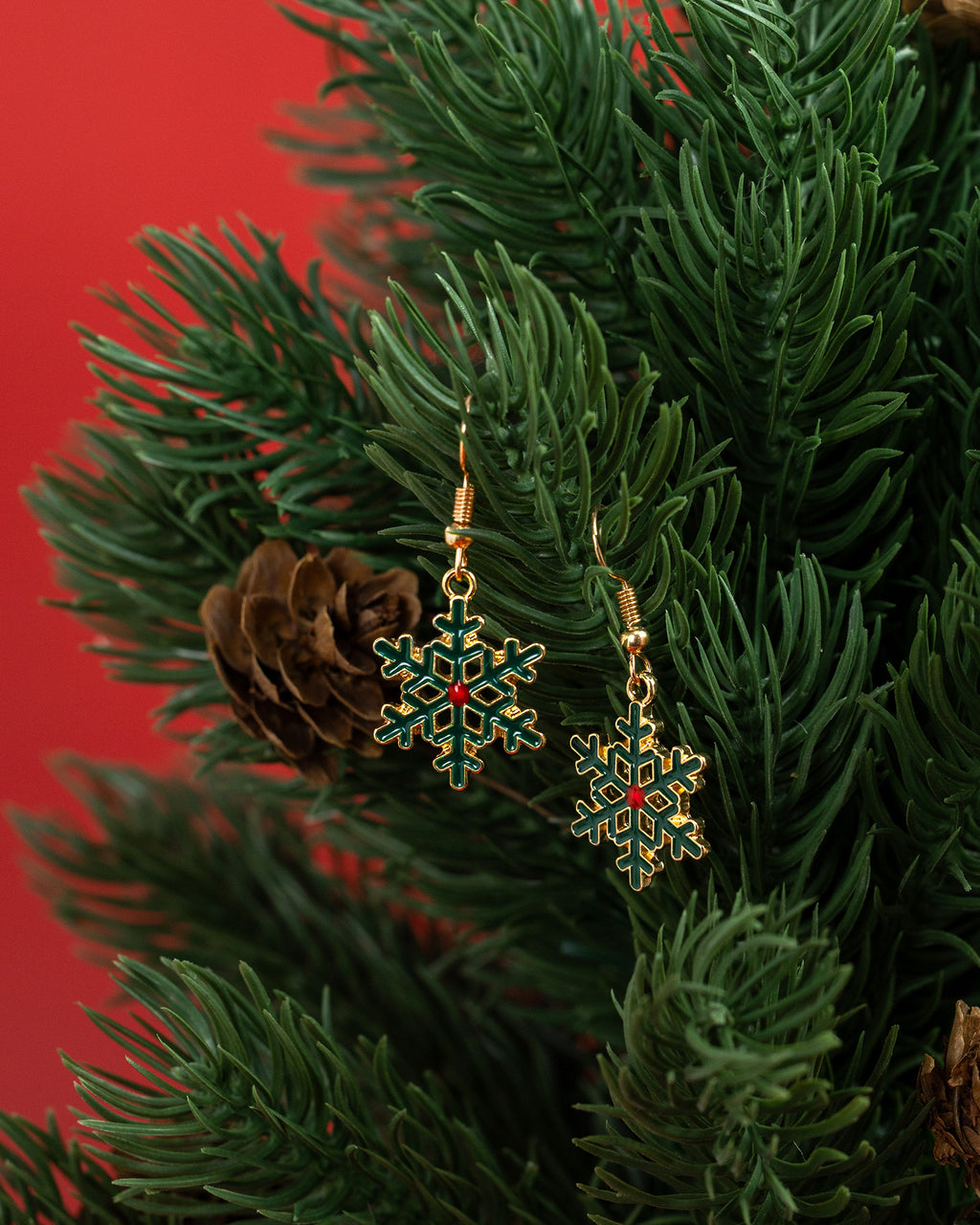 Dark Green Snowflake Hook Earrings