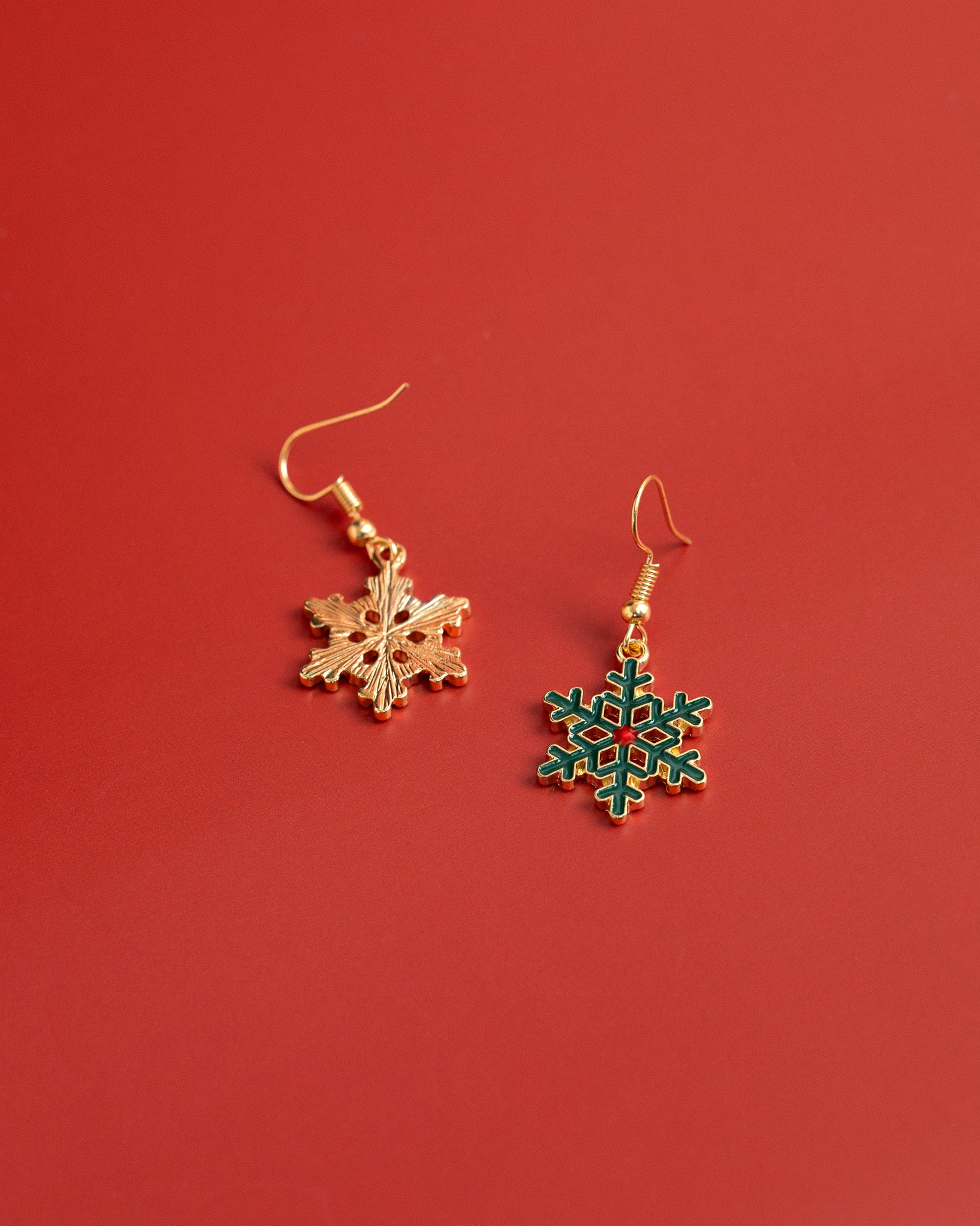 Dark Green Snowflake Hook Earrings