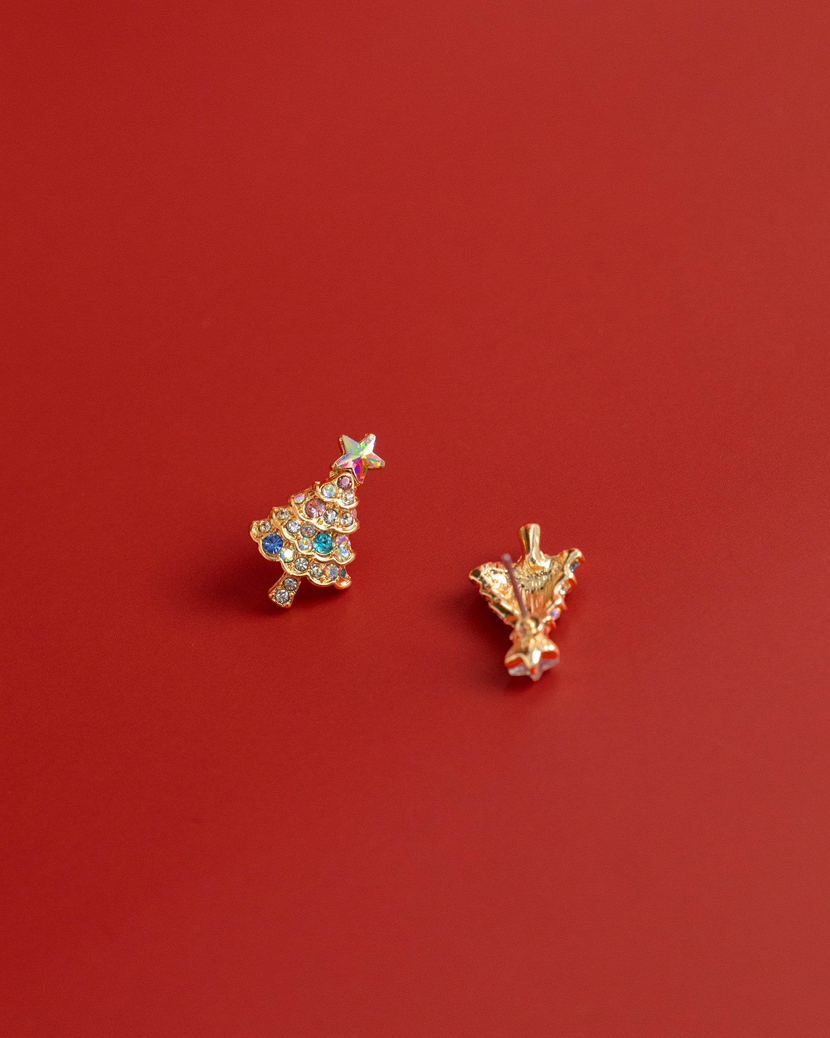 Glittering Crystal Star Christmas Tree Stud Earrings