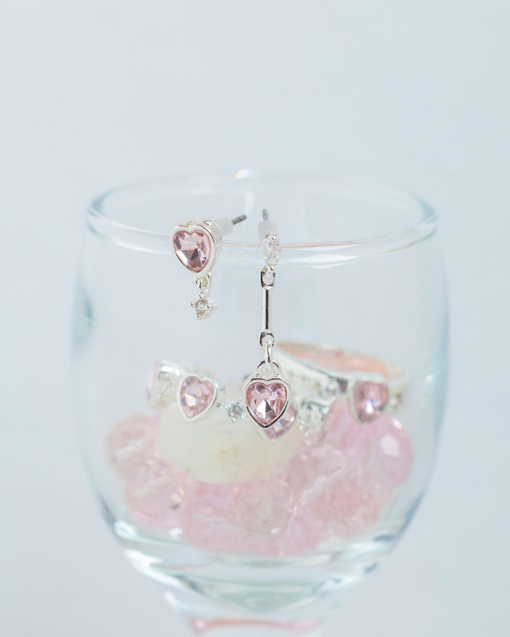 Pink Heart Halo Drop Earrings with CZ Accents