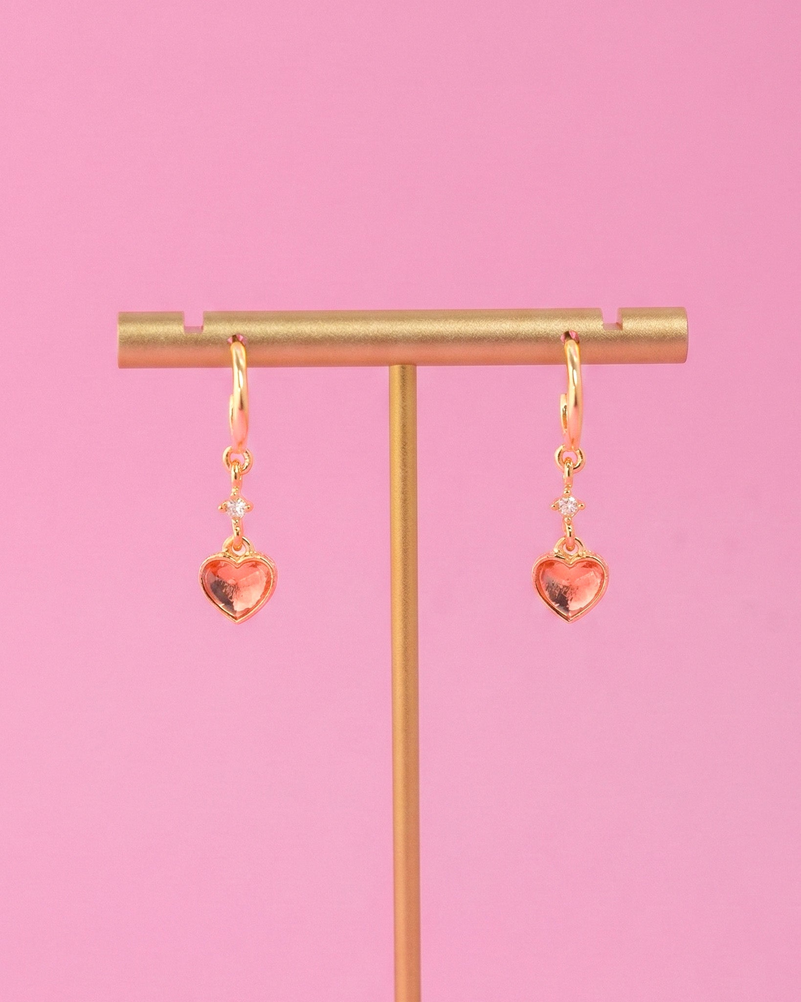 Romantic Pink Heart Drop Hoop Earrings