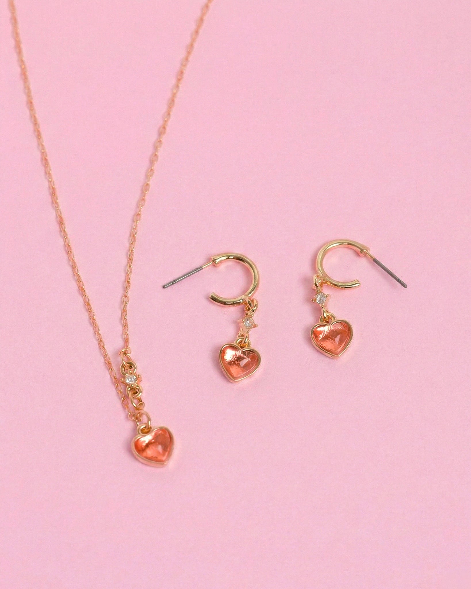Romantic Pink Heart Drop Hoop Earrings