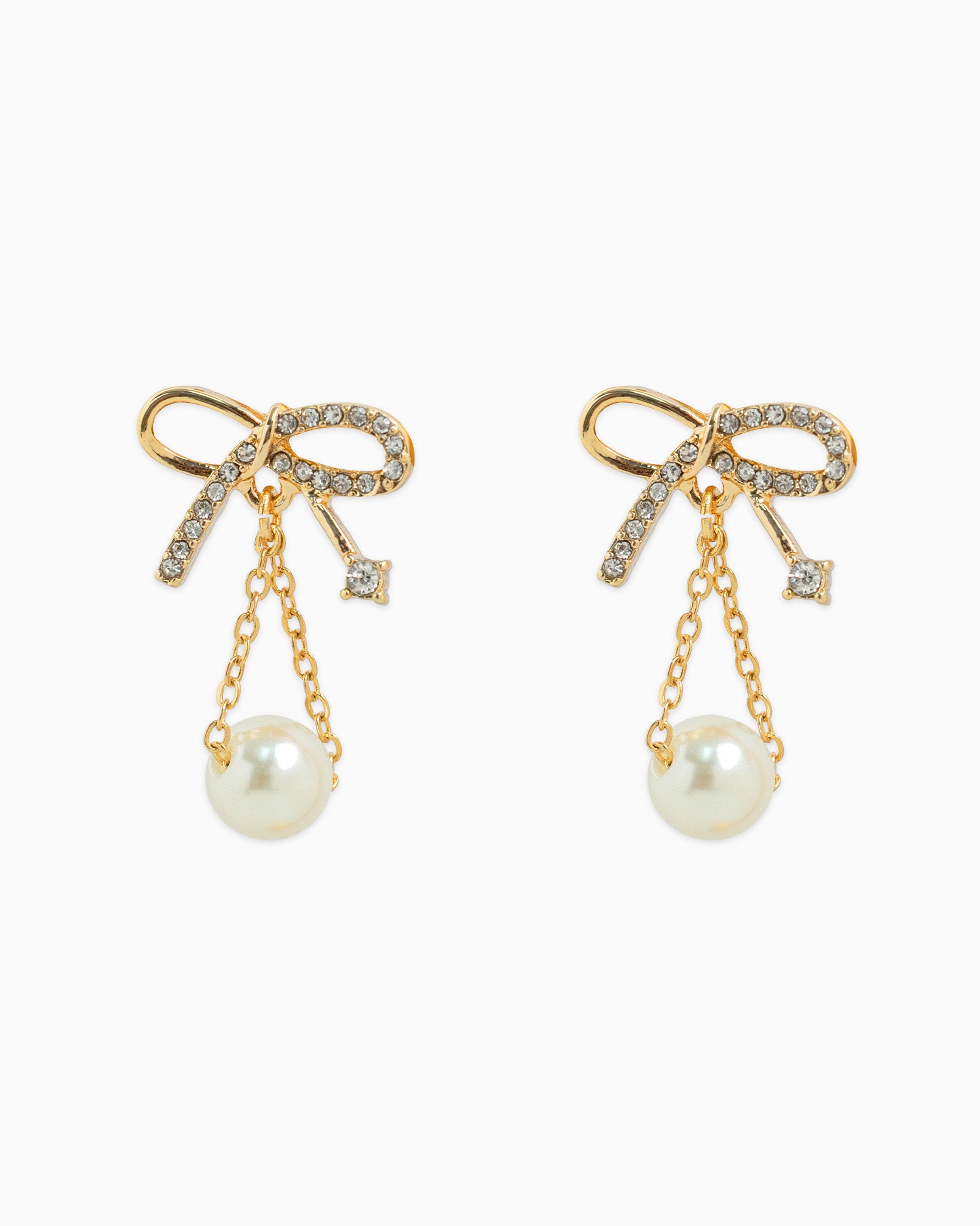 Half Pave Bow Pearl Drop Earrings