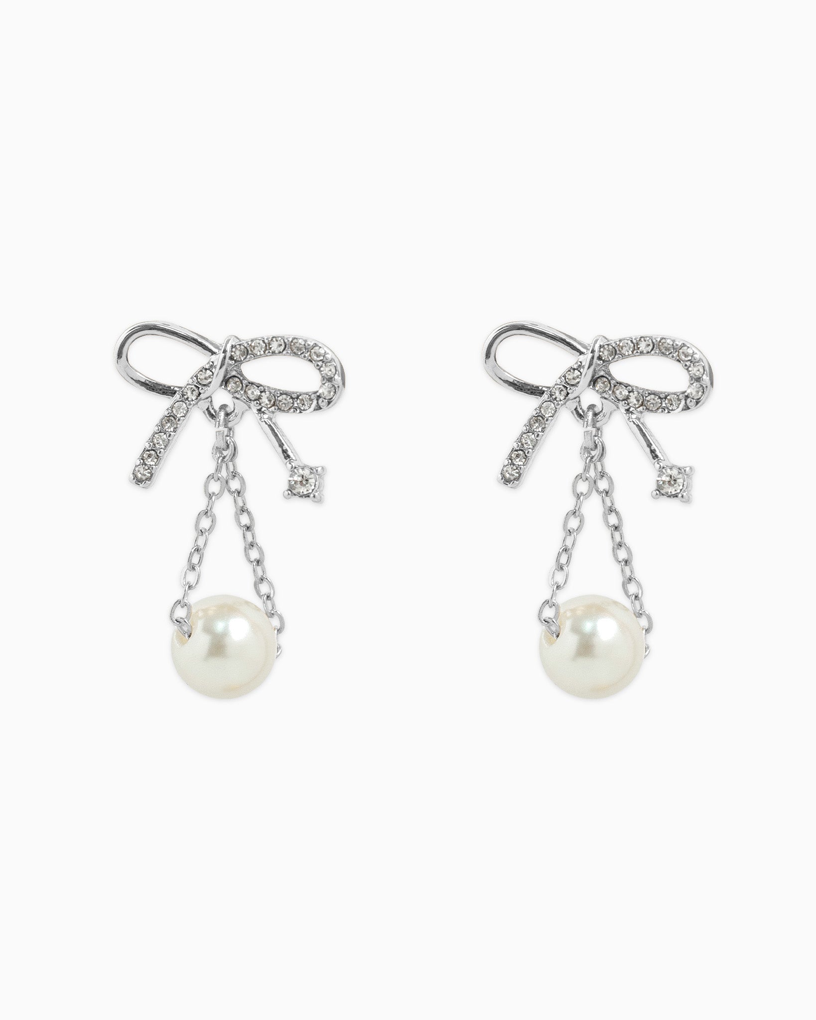 Half Pave Bow Pearl Drop Earrings