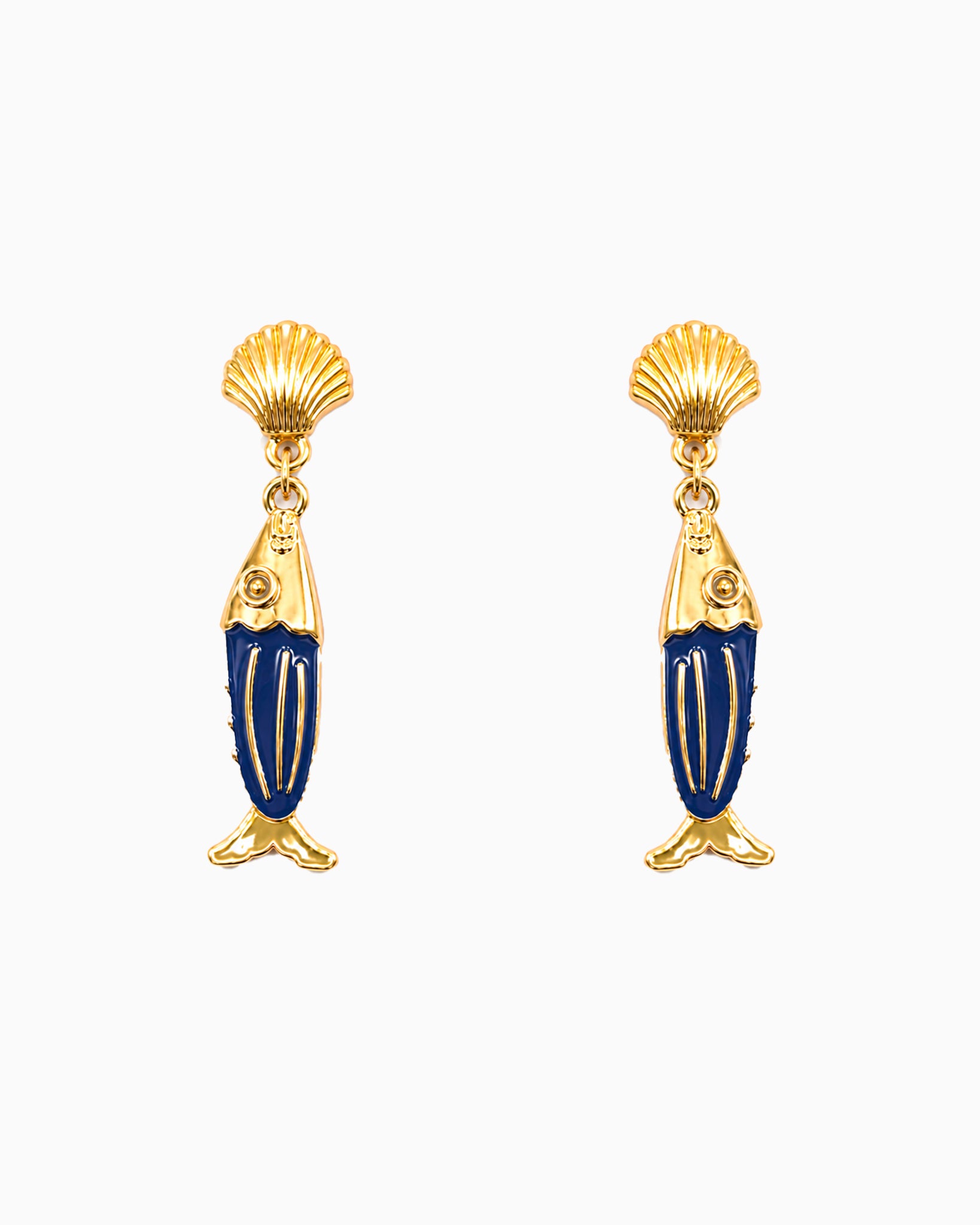 Coastal Navy Enamel Fish Drop Earrings