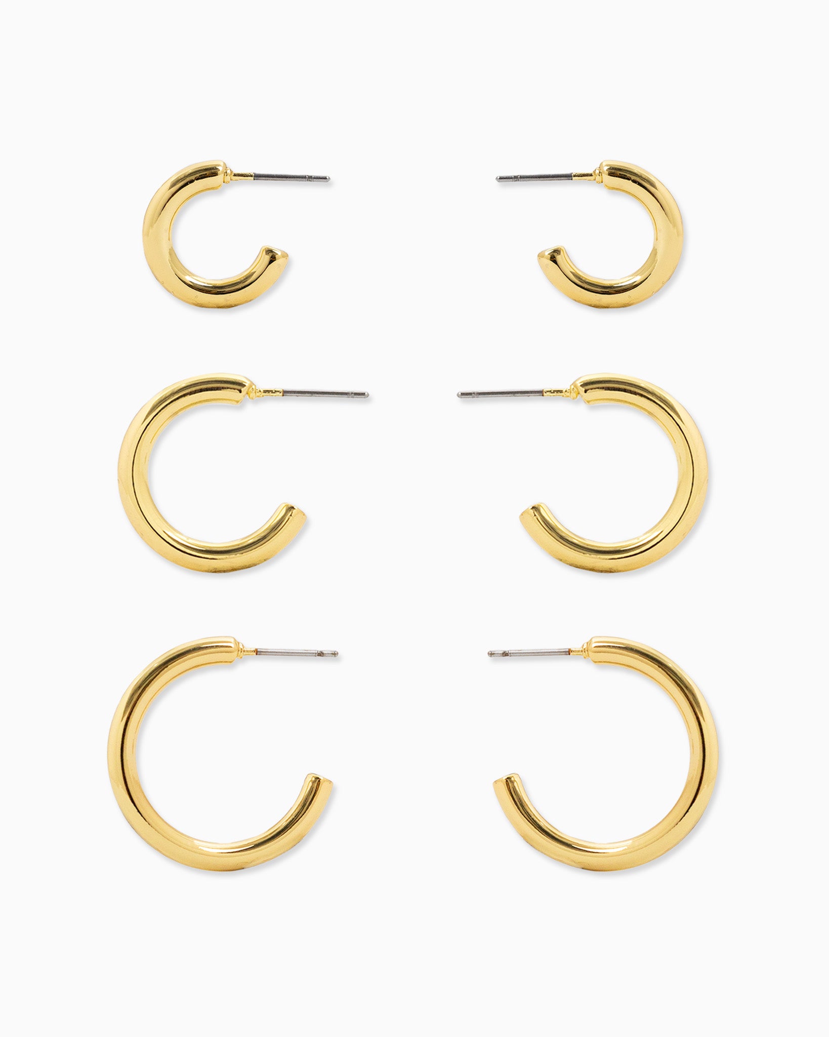 Plain Hoop Earring Size Variety Set of 3