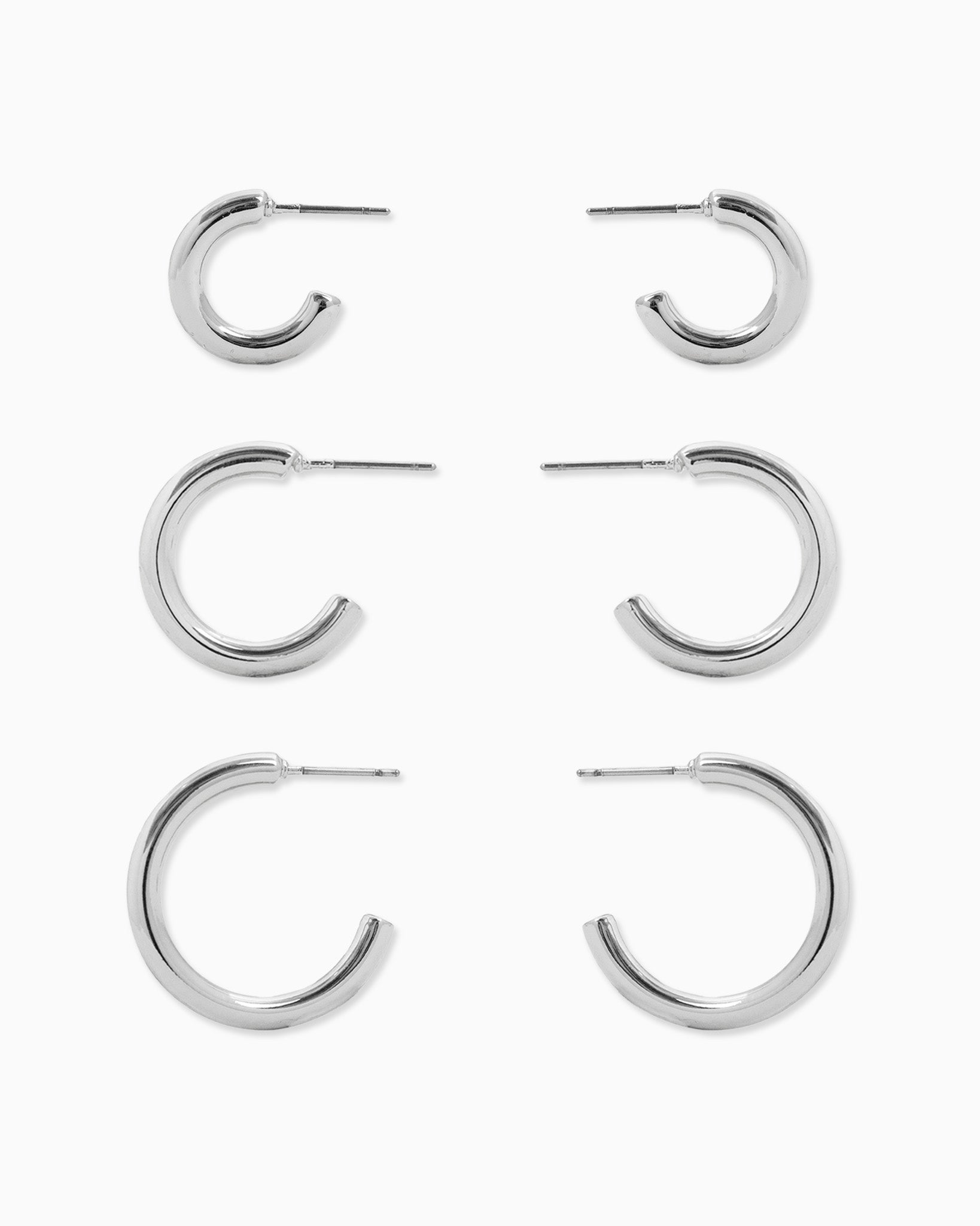 Plain Hoop Earring Size Variety Set of 3