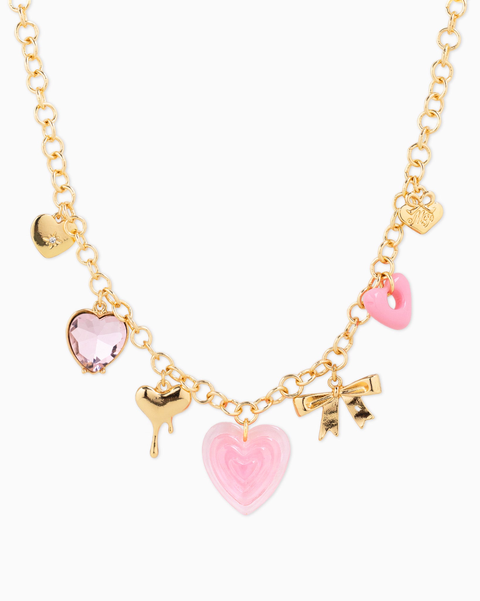 Y2K Pink Heart and Bow Charm Necklace