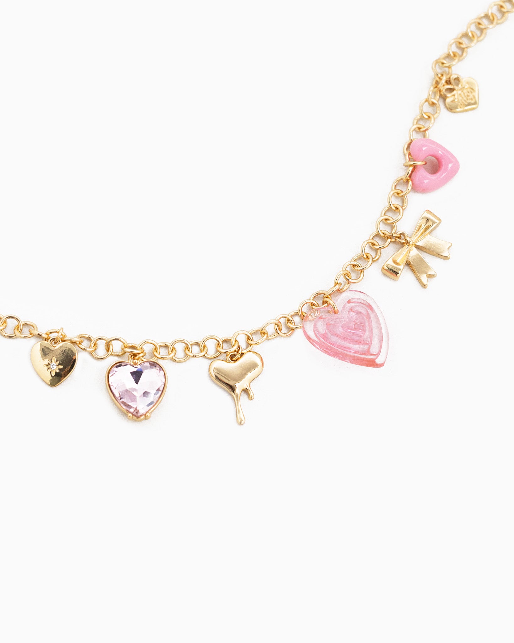 Y2K Pink Heart and Bow Charm Necklace