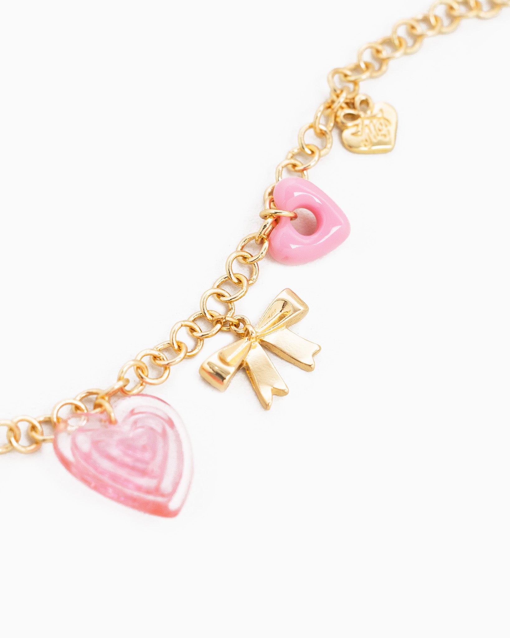 Y2K Pink Heart and Bow Charm Necklace