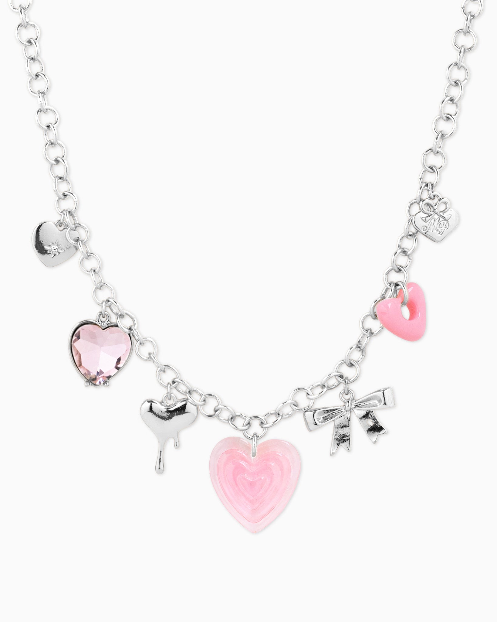 Y2K Pink Heart and Bow Charm Necklace