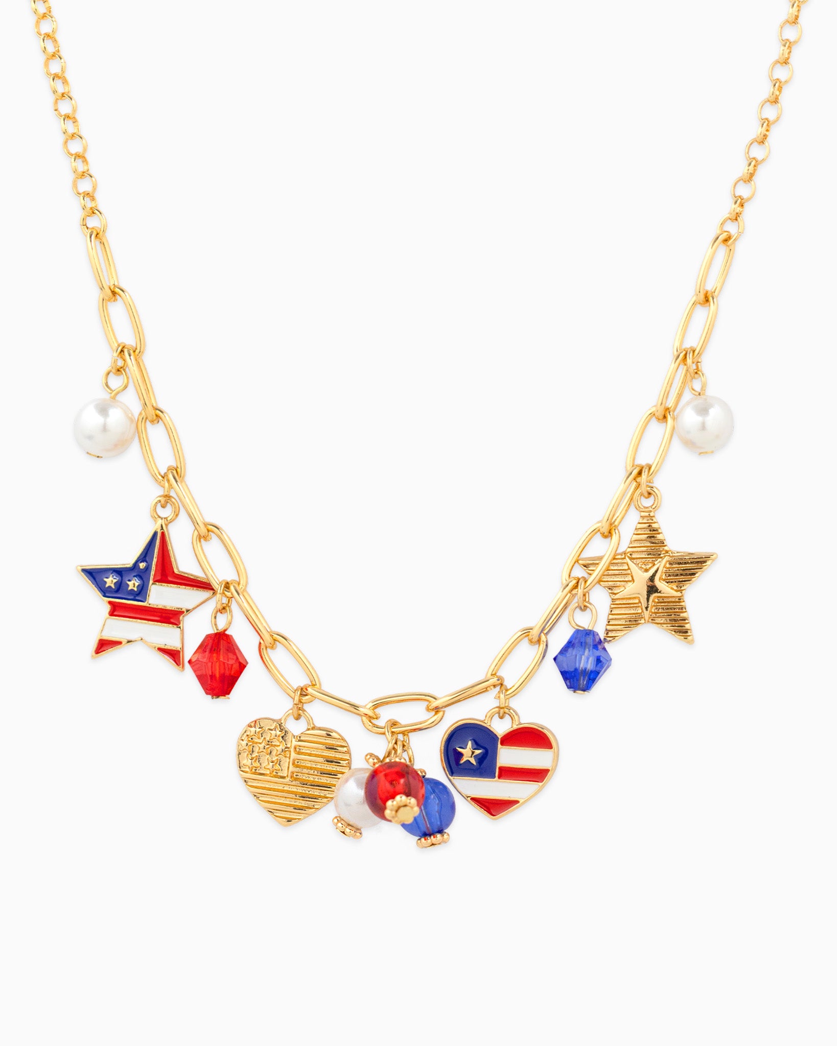 Americana Patriotic Acrylic Bead Charm Necklace