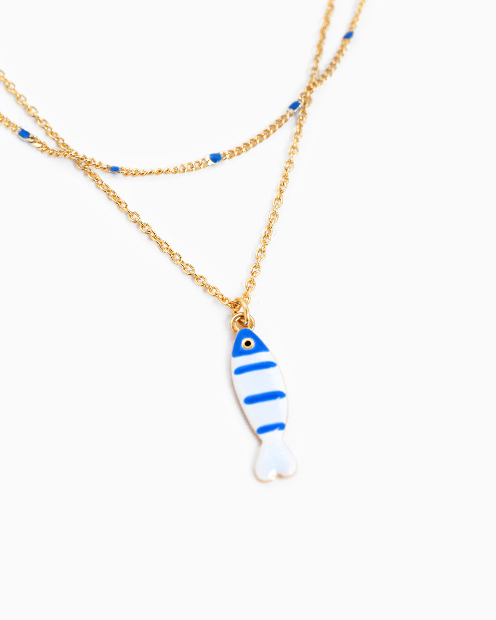 Layered Sea Life Marine Blue Fish Charm Necklace