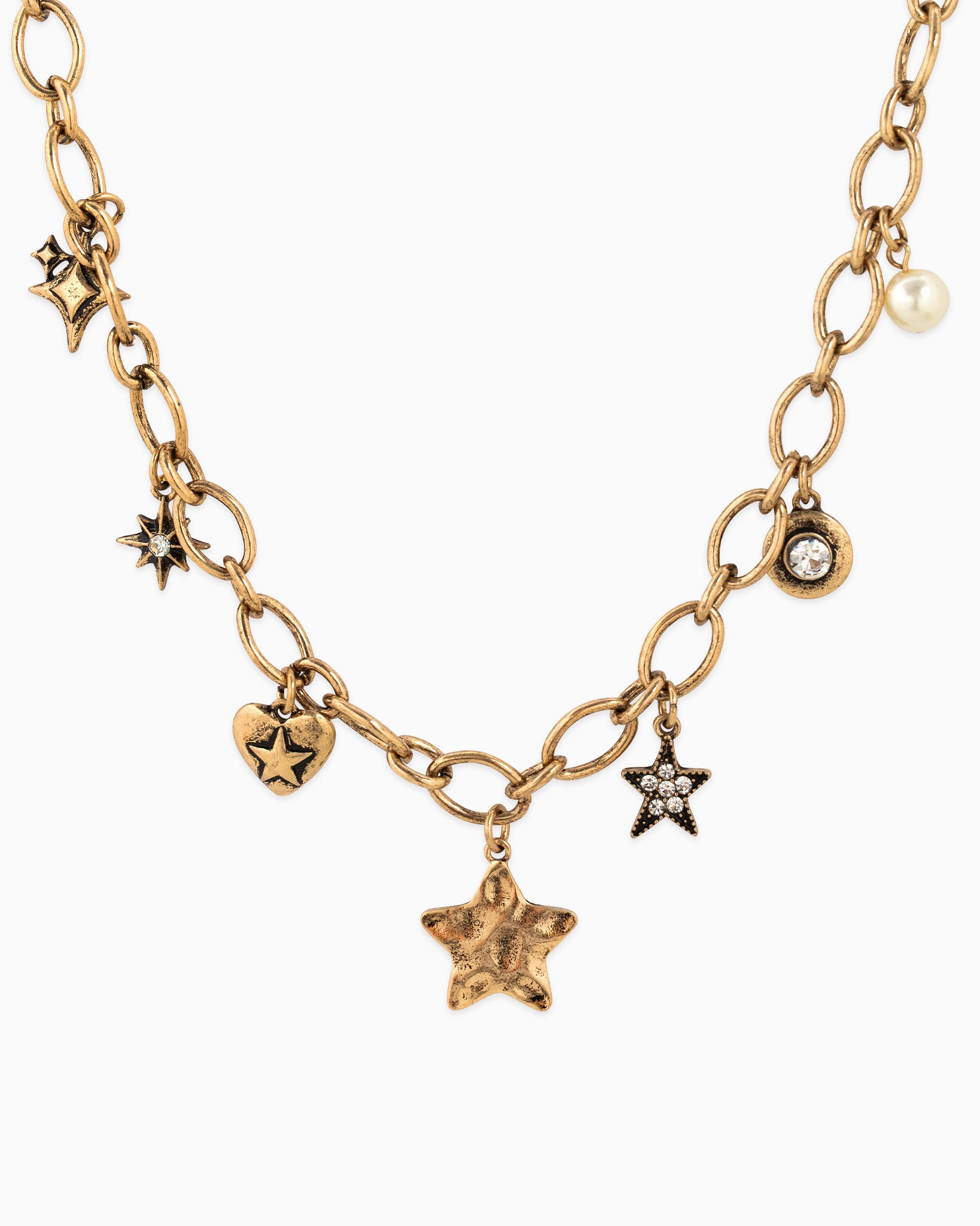 Vintage Star Heart Stone Charm Necklace