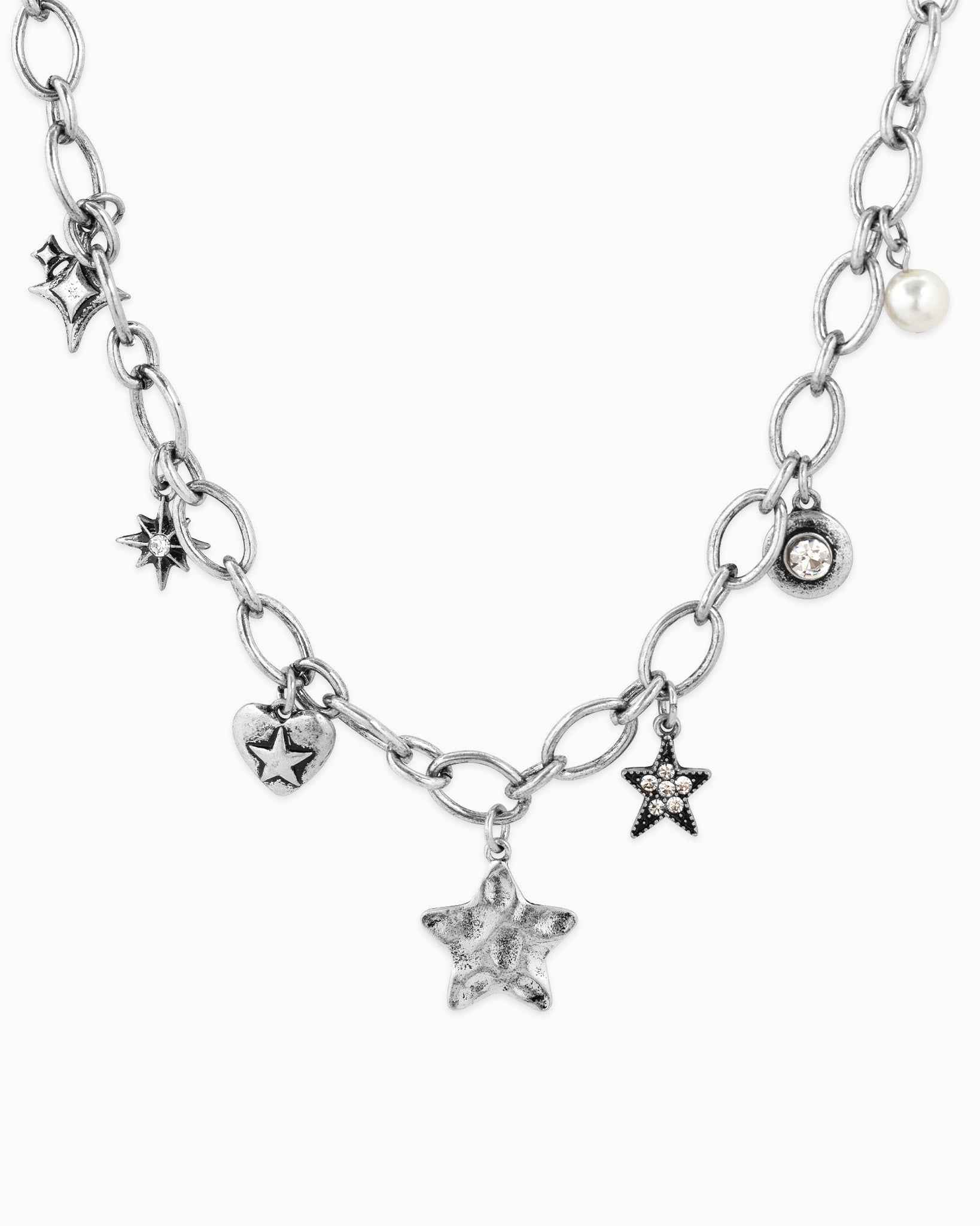 Vintage Star Heart Stone Charm Necklace