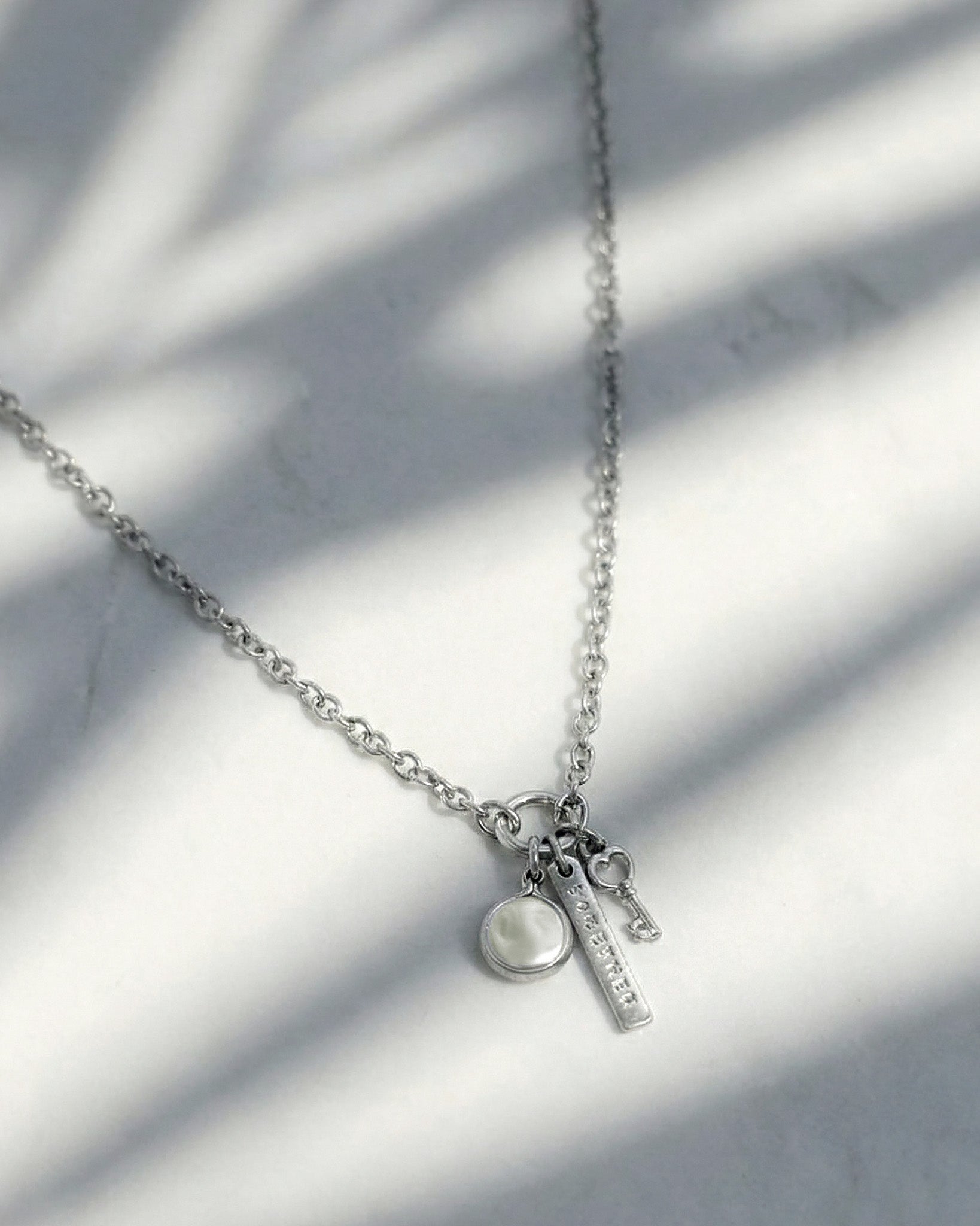 Vintage Mini Key Pearl Charm Necklace