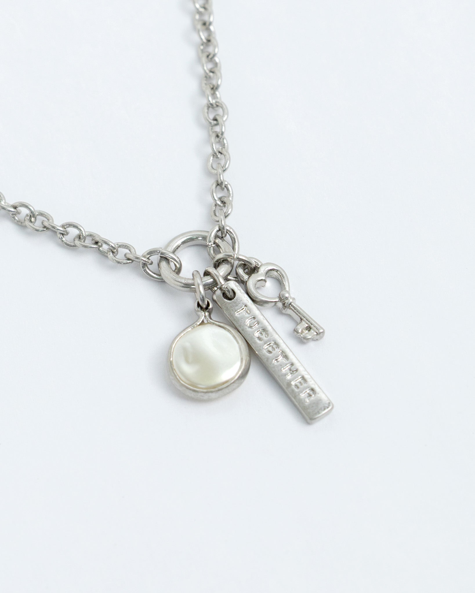 Vintage Mini Key Pearl Charm Necklace
