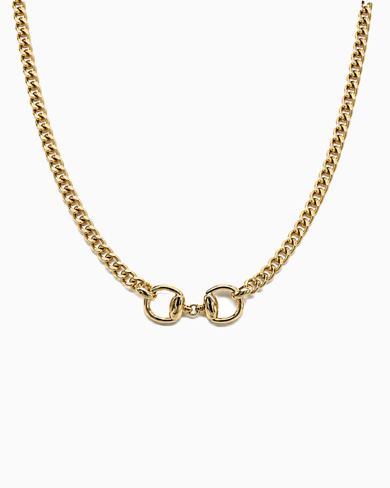 Double Horsebit Curb Bold Chain Necklace-2
