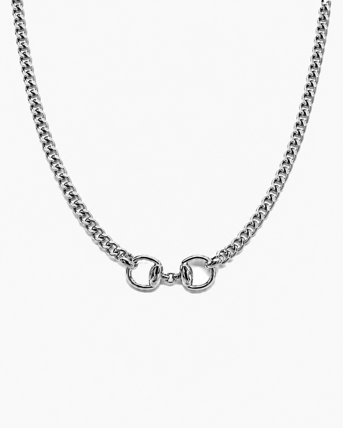 Double Horsebit Curb Bold Chain Necklace-3