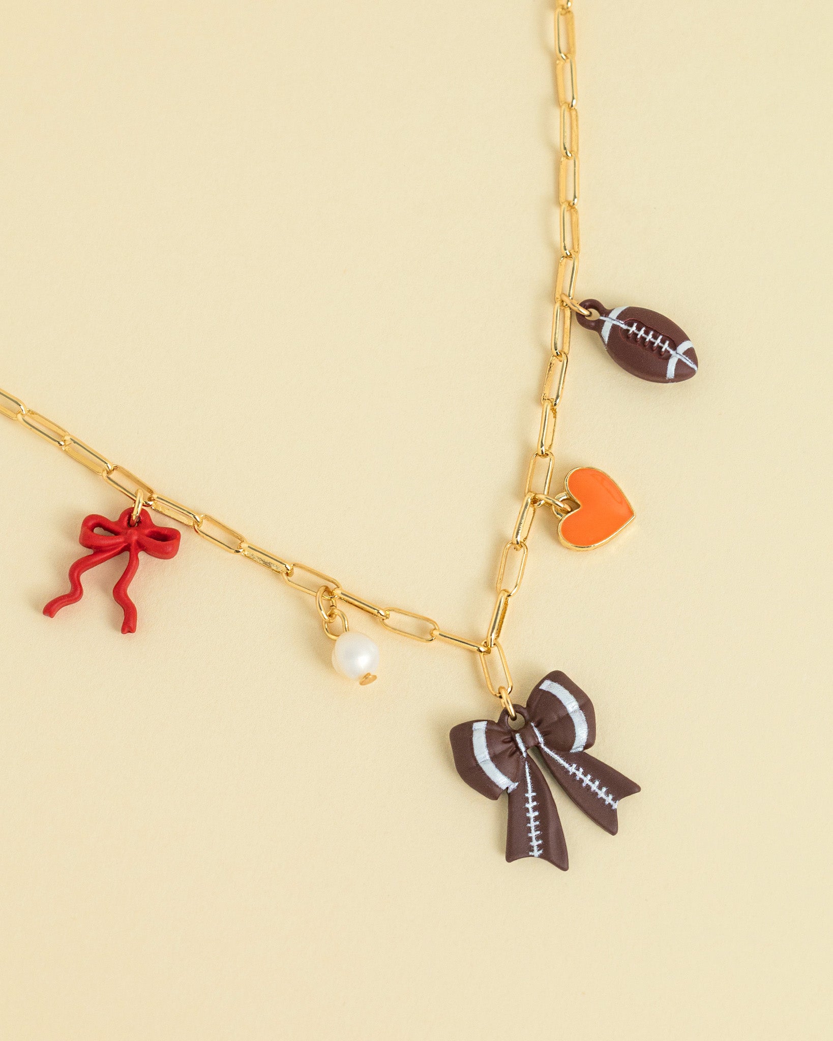 Hearts in the End Zone Football Charm Necklace