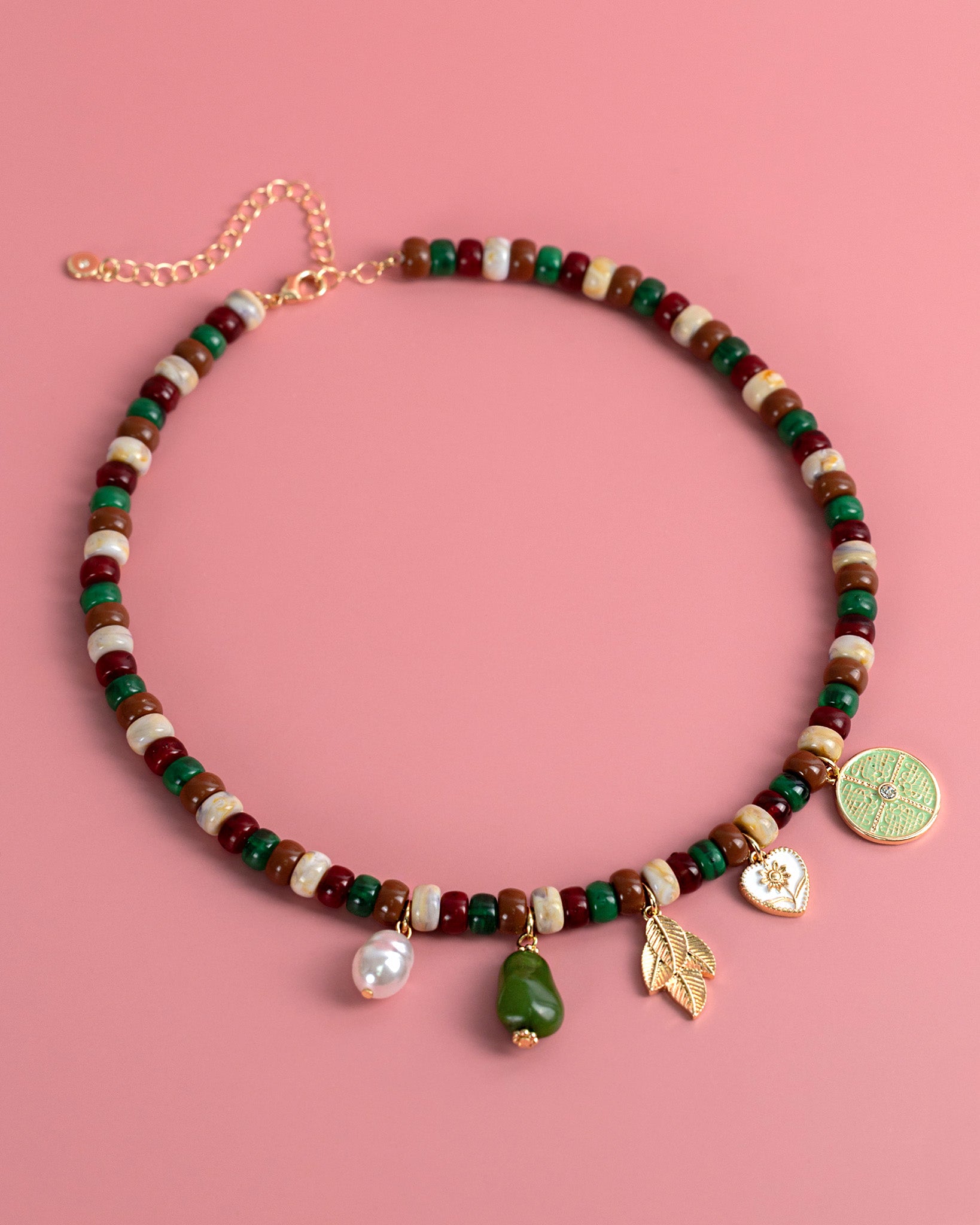 Earth Tone Leaf Beaded Necklace