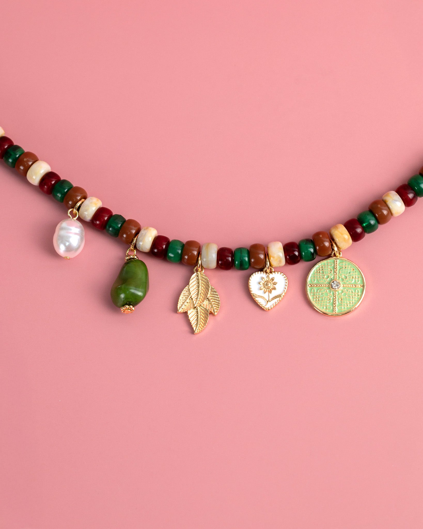 Earth Tone Leaf Beaded Necklace