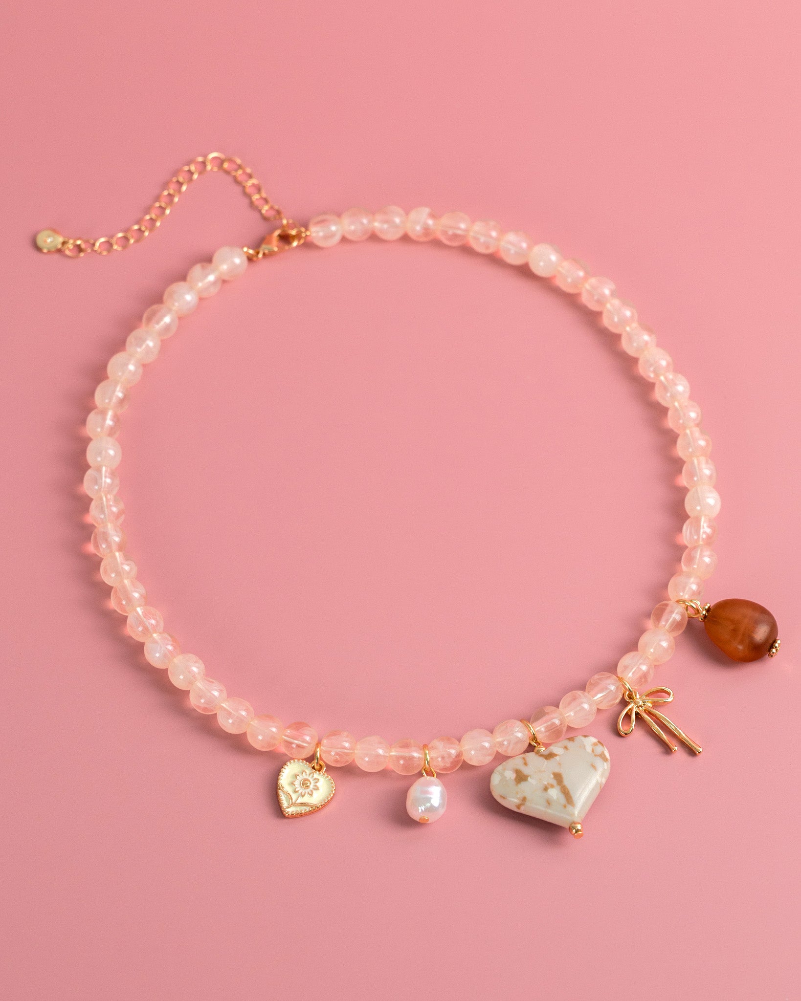 Ivory Jade Marbled Heart Bead Necklace