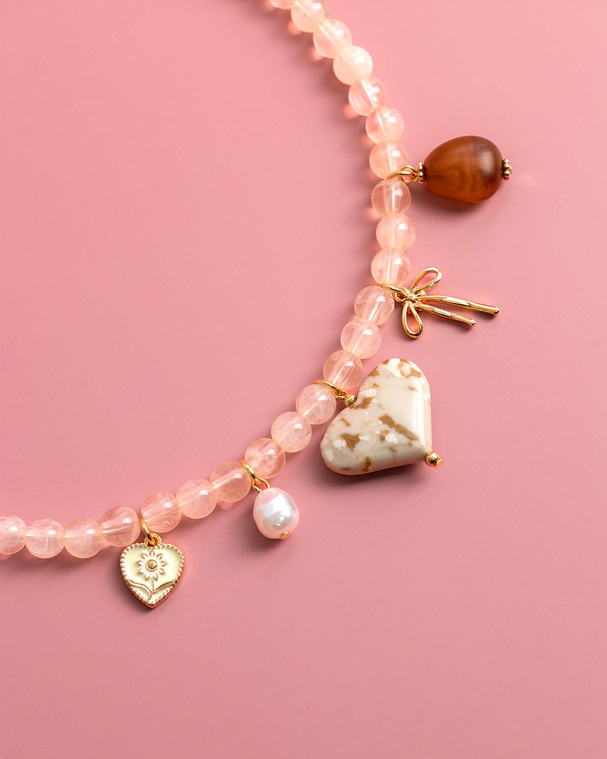 Ivory Jade Marbled Heart Bead Necklace