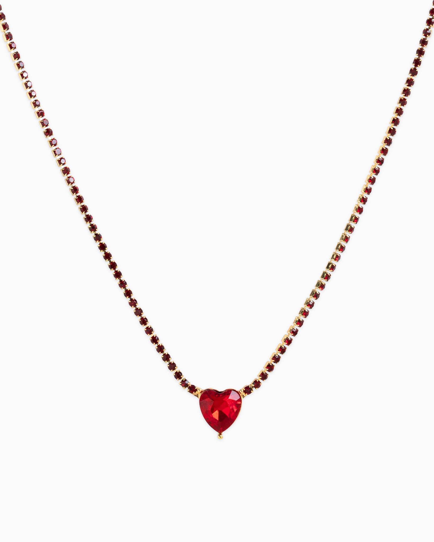 Valentine Heart Stone Cup Chain Necklace – Red