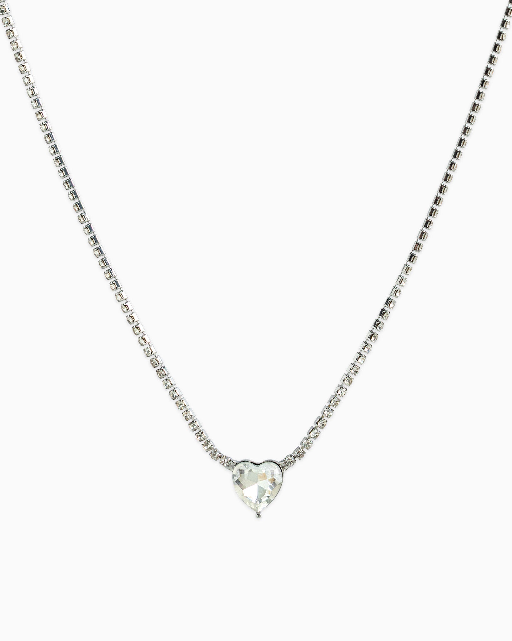 Valentine Heart Stone Cup Chain Necklace – Silver